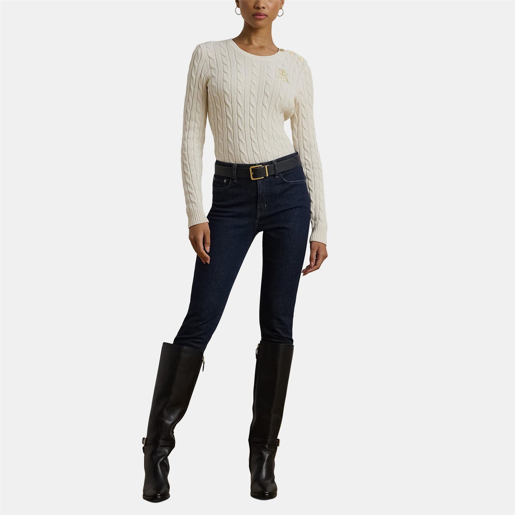 Lauren by Ralph Lauren Trim Cable Knit Jumper