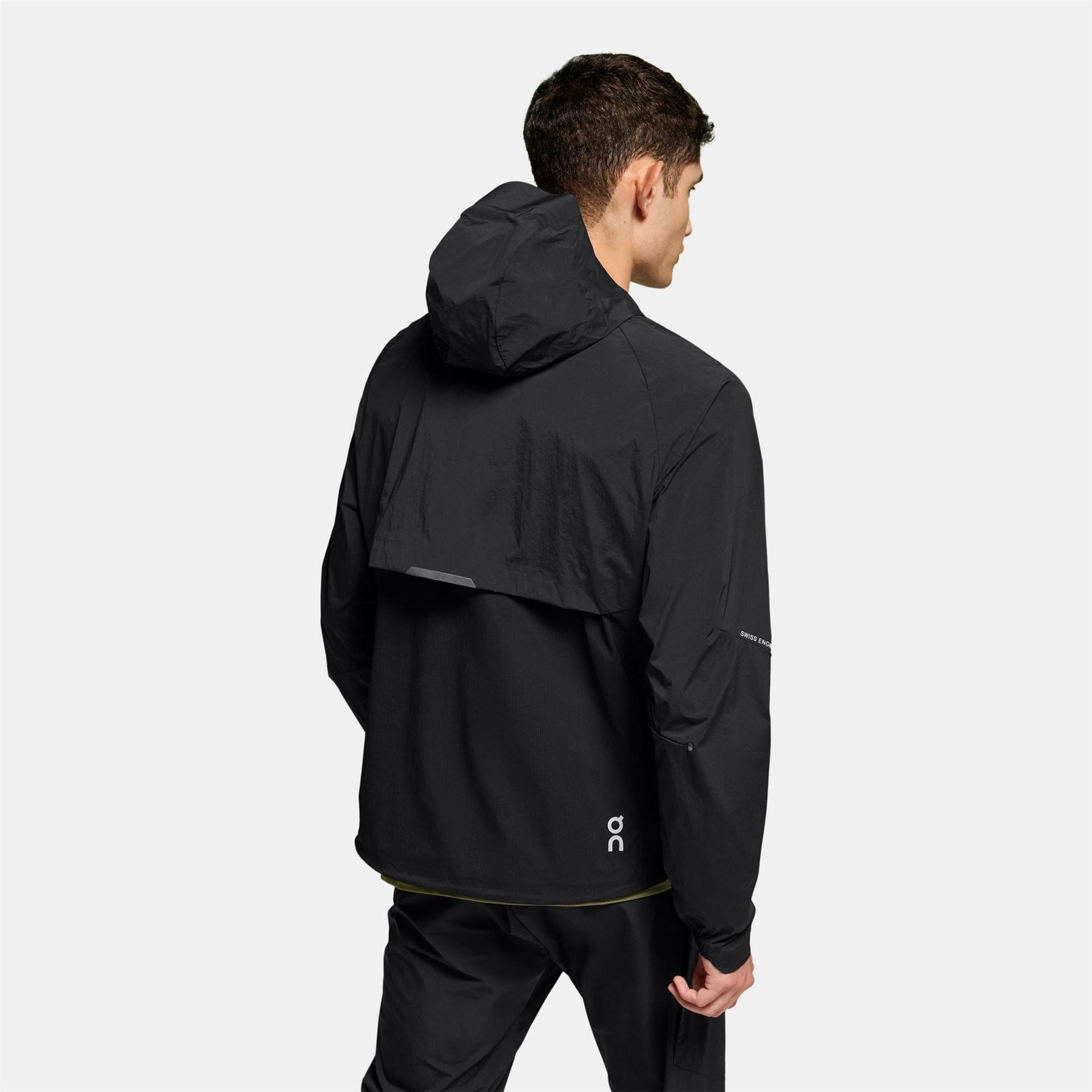 On Run Solid Patterned Hooded Reflective Ribbon Running Jacket