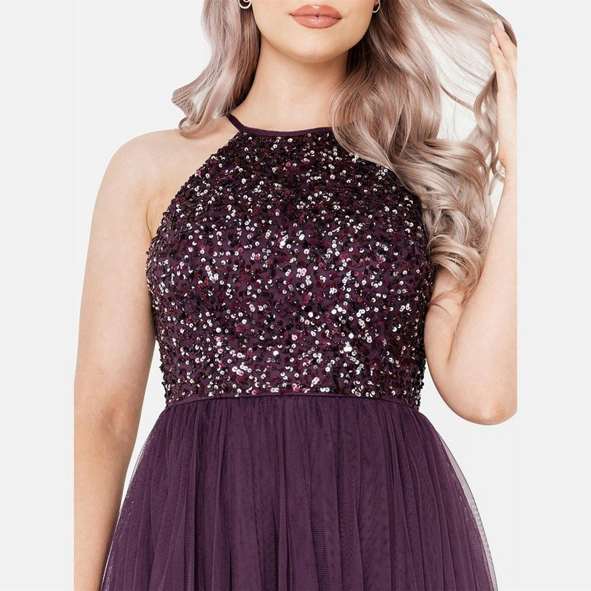 Maya Deluxe De Halter Neck Sleeveless Midi Babydoll Dress