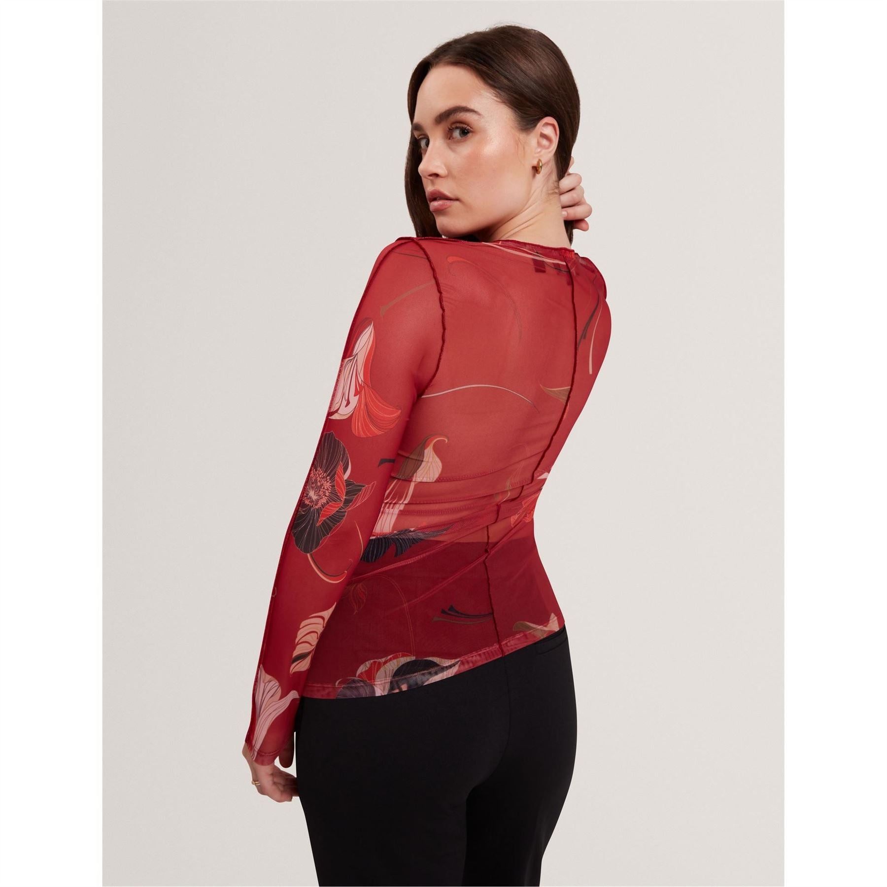 Ted Baker Slim Fit Crew Neck Long Sleeve Mesh Top