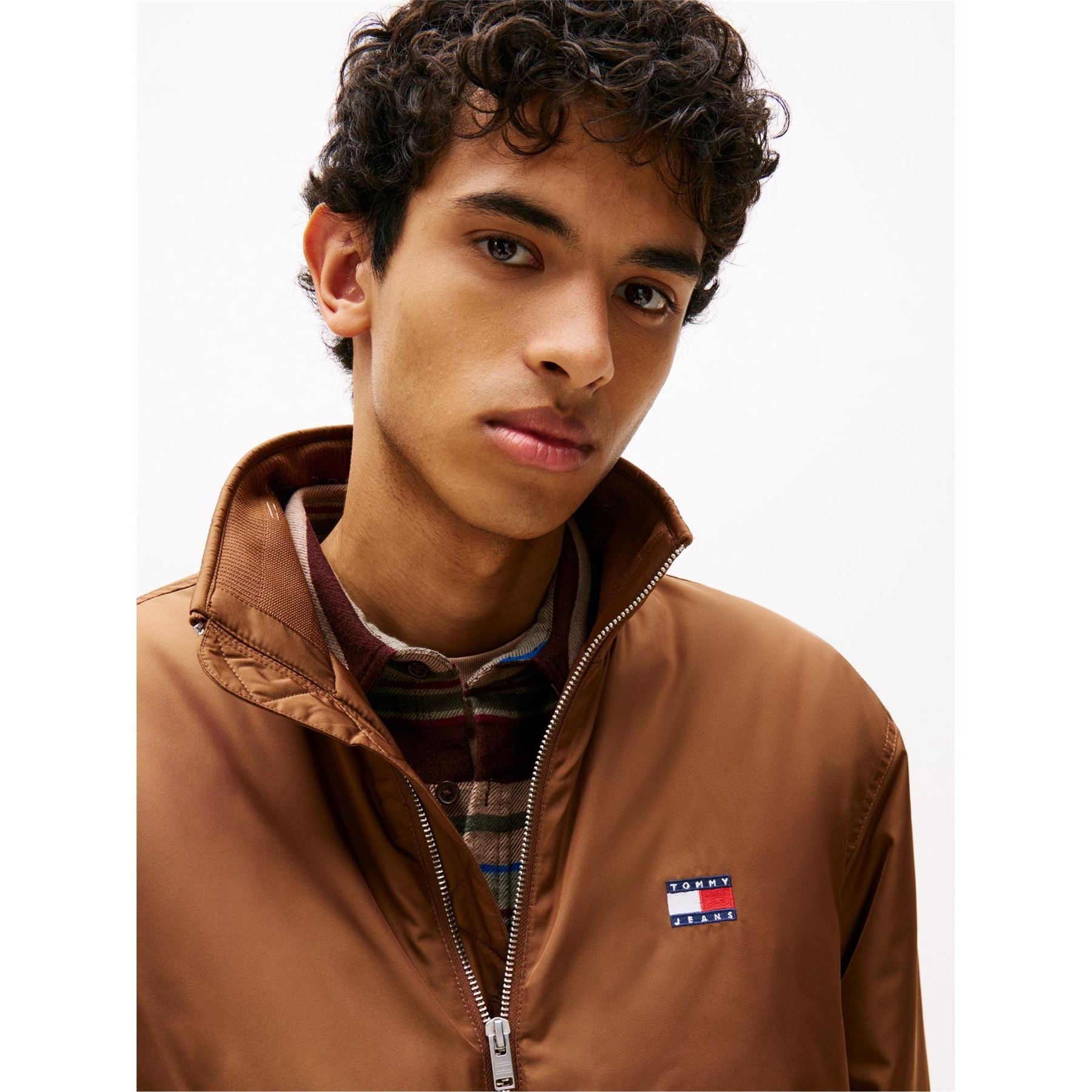 Tommy Jeans Solid Patterned Ribbed Cuff Mock Neck Harrington Jacket