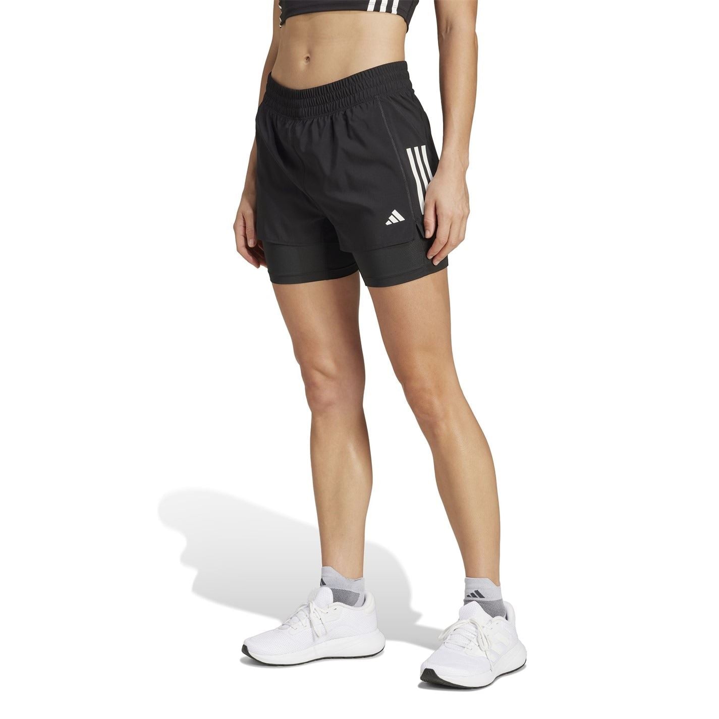 adidas Womens Own The Run 3 Stripes 2 In 1 Shorts