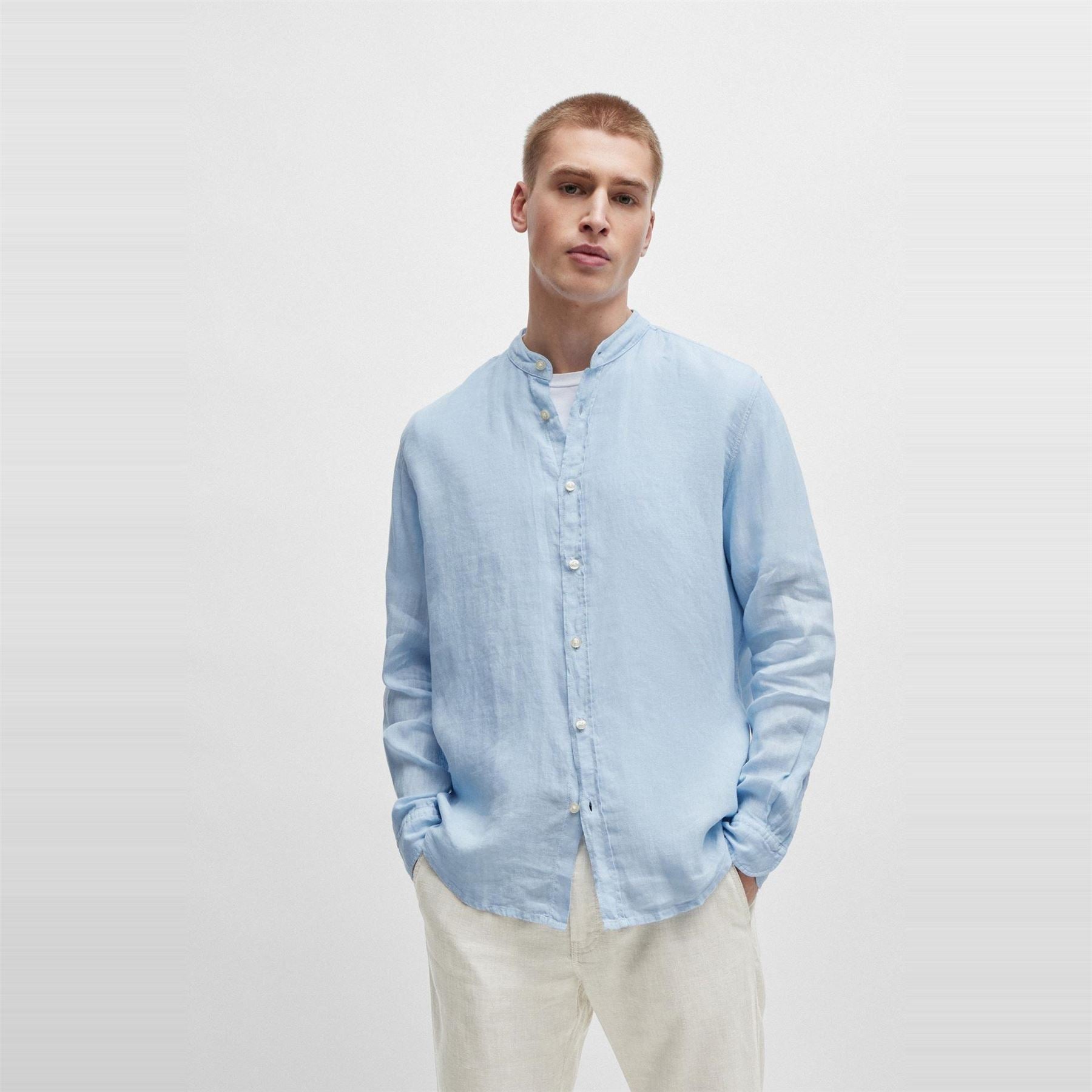 Boss Band Collar Long Sleeve Regular Fit Shirt