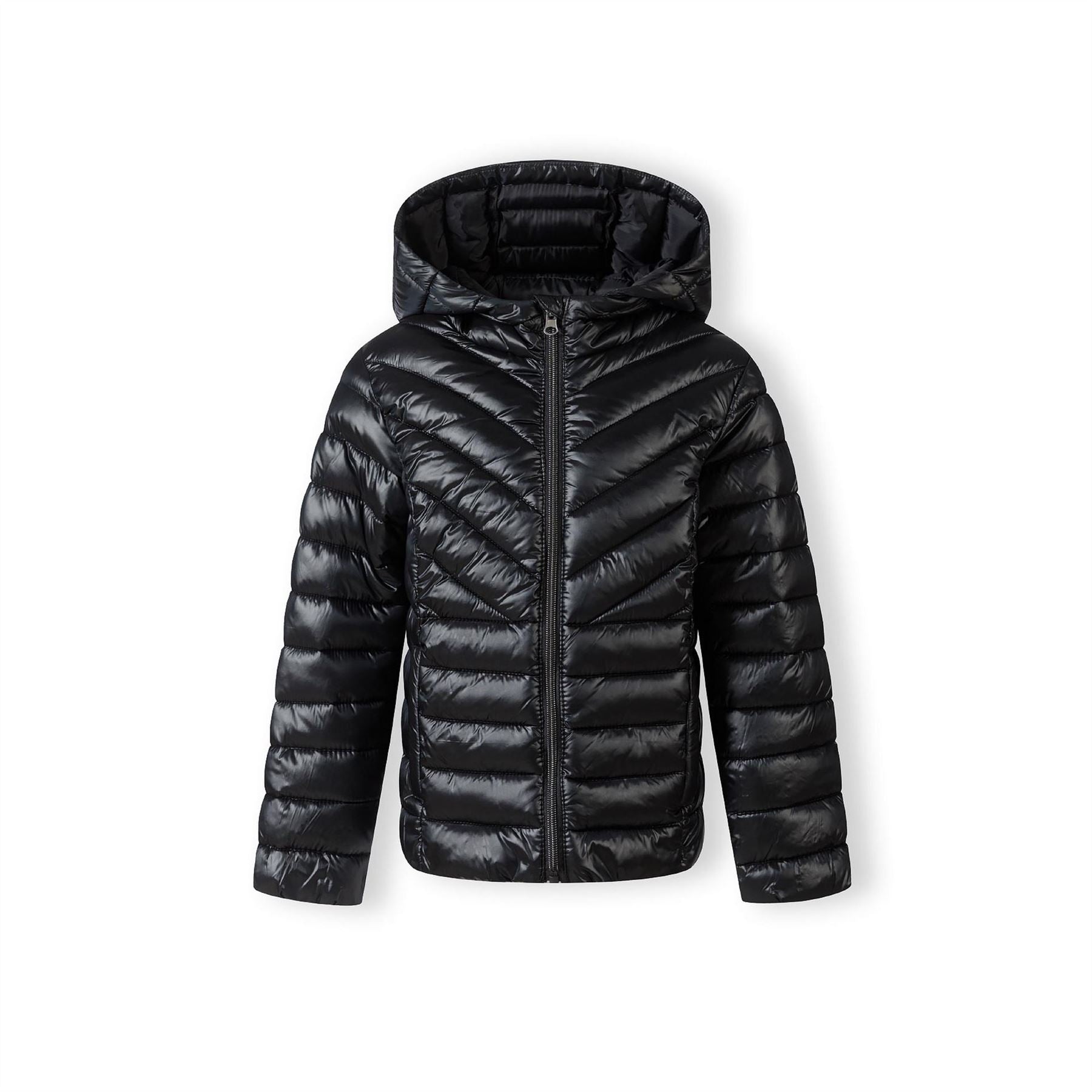 Minoti Girls Quilted Hooded Jacket Zip Fastening Black