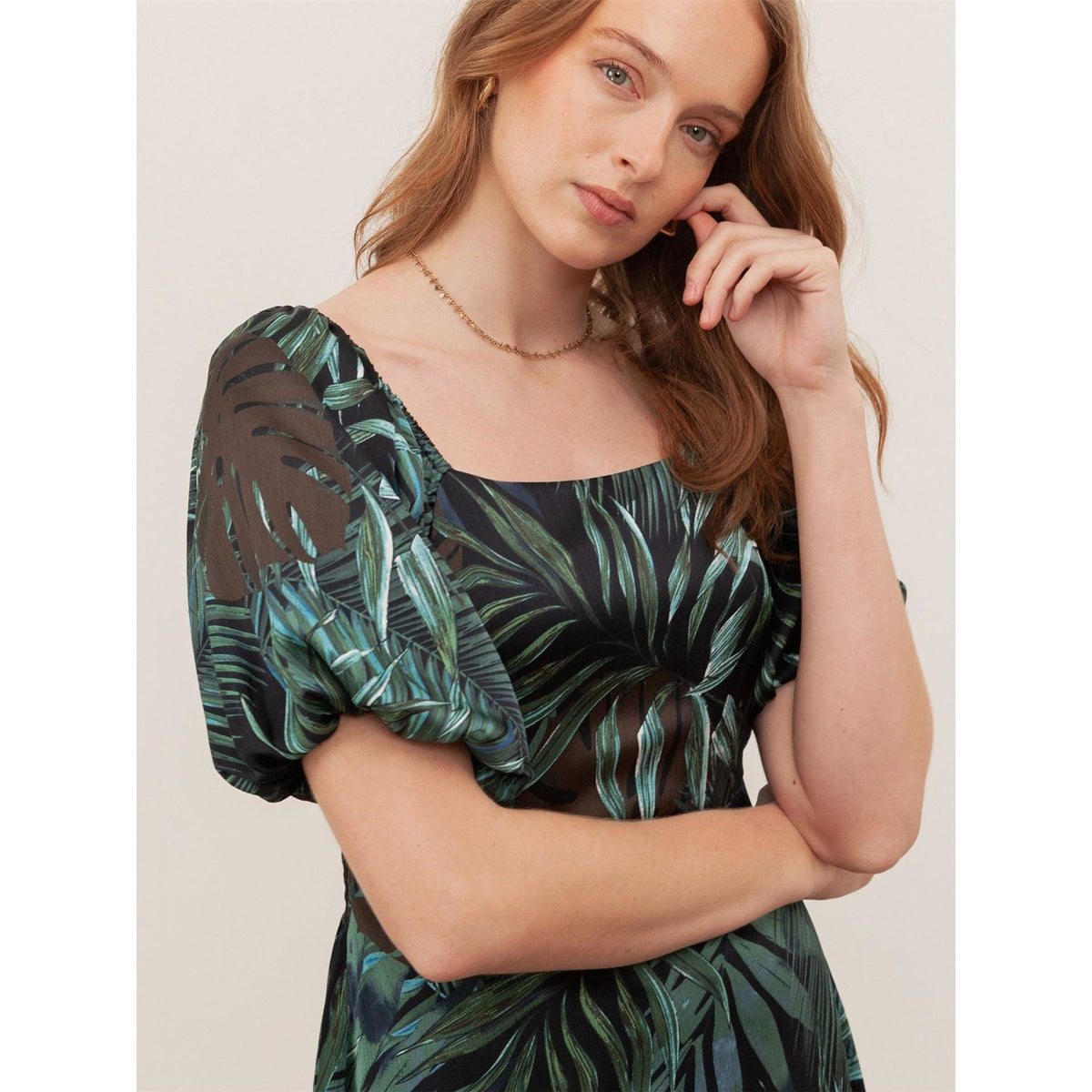 Lovedrobe Tropical Print Square Neck Short Sleeve Maxi Dress