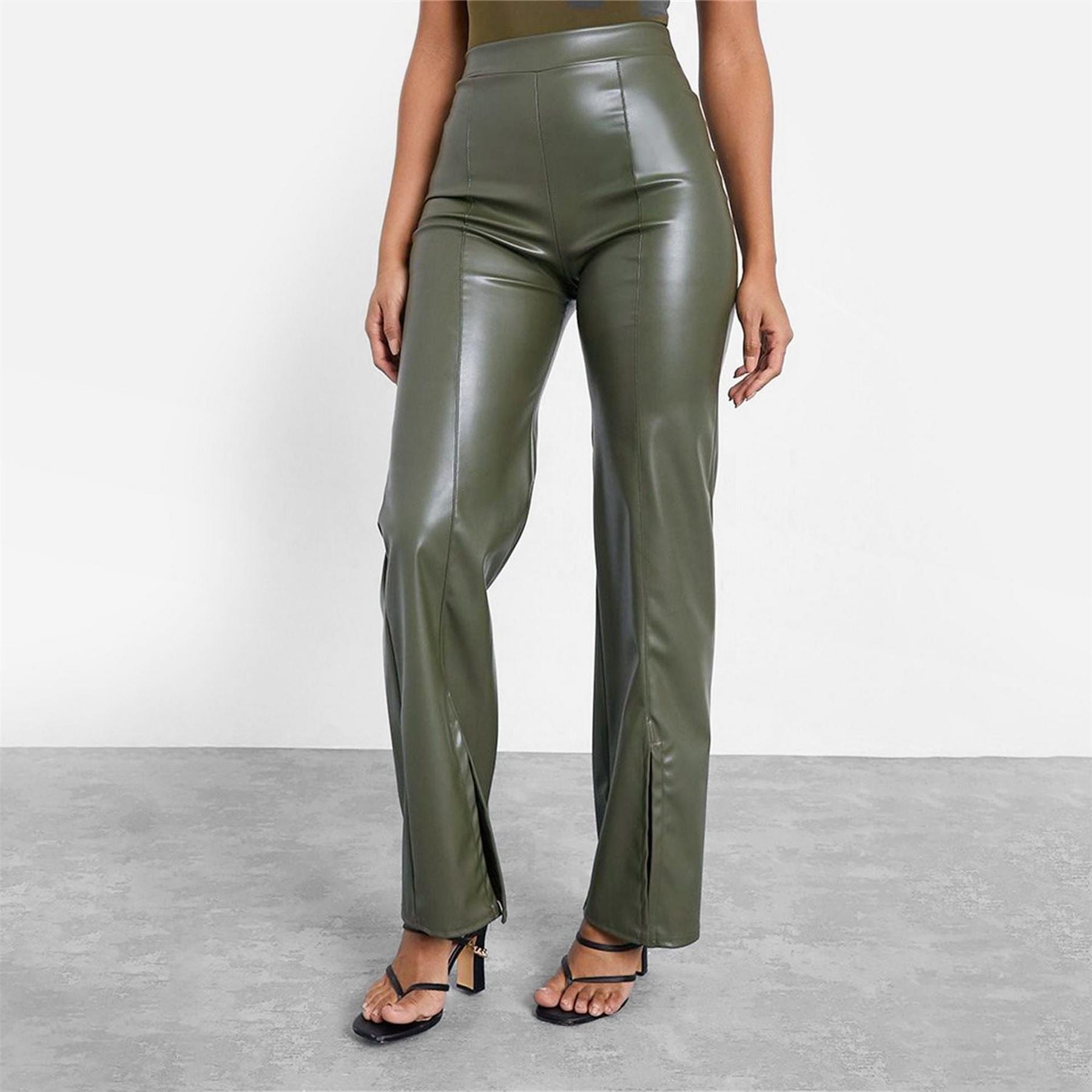 I Saw It First Faux Leather Split Front Wide Leg Trousers