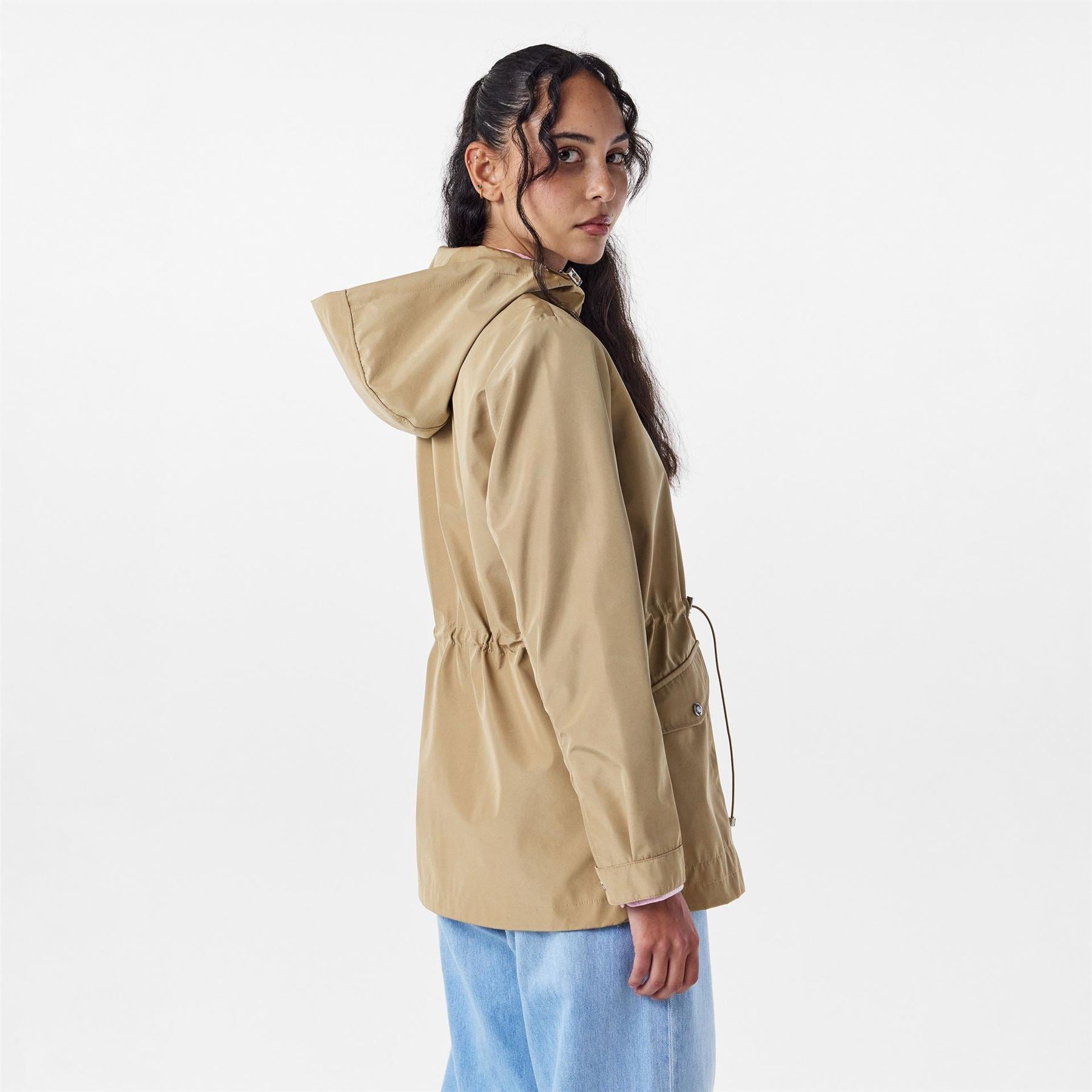 Lauren by Ralph Lauren Solid Patterned Hooded Drawstring Snap Button Rain Jacket