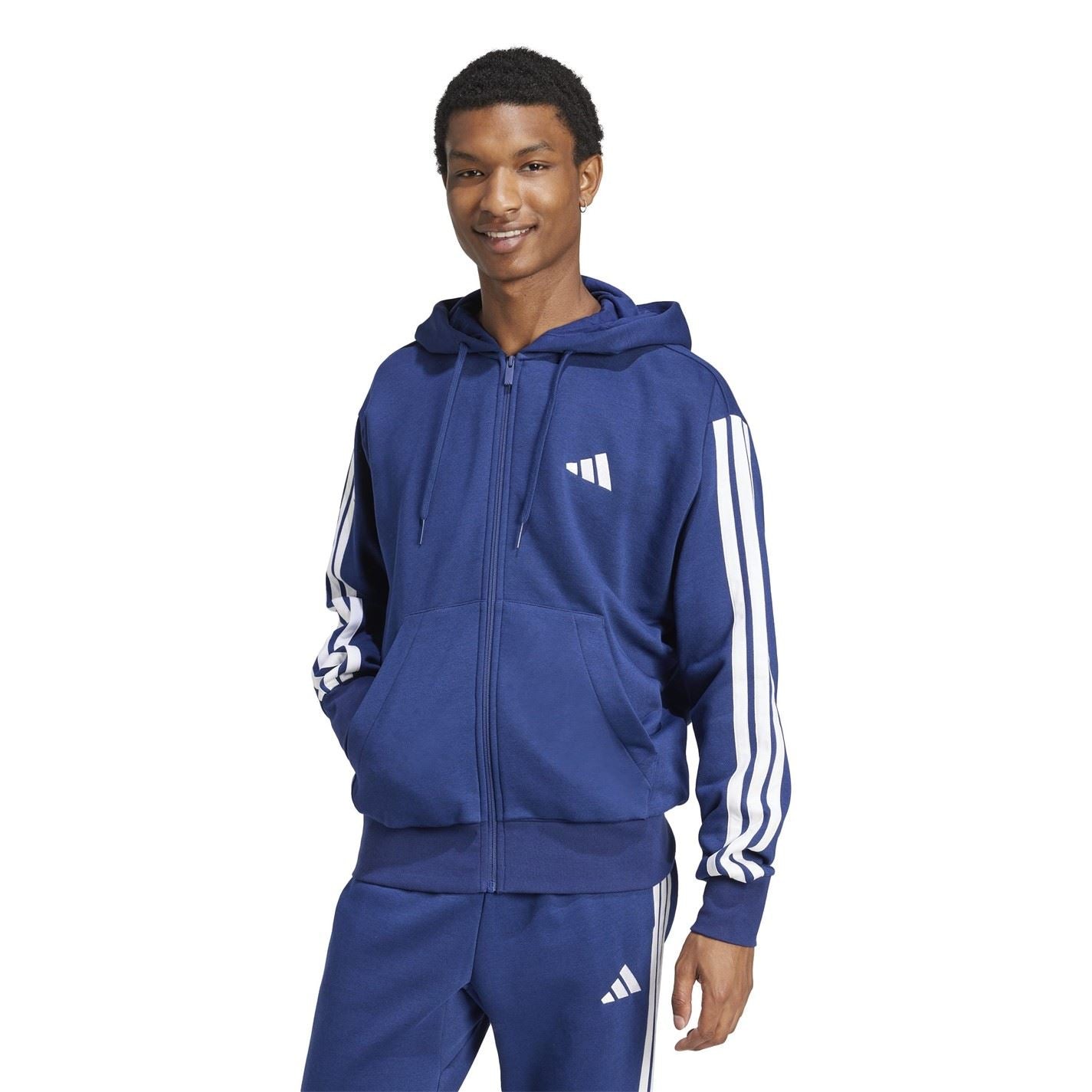 adidas Mens Essentials Fleece 3 Stripes Full Zip Hoodie