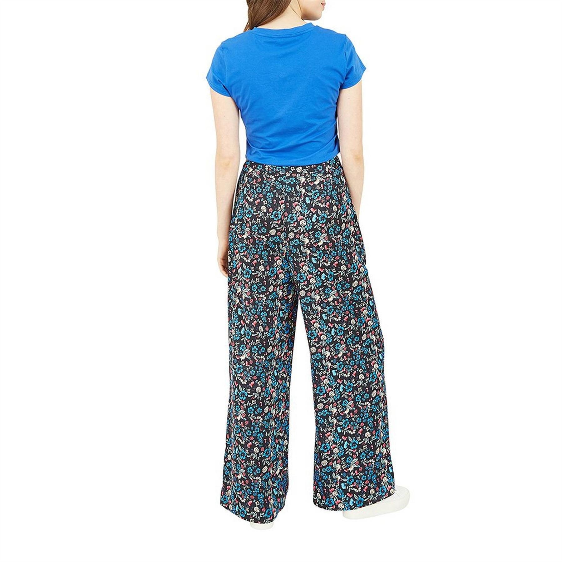 Yumi Blue Floral Print Wide Leg Trousers