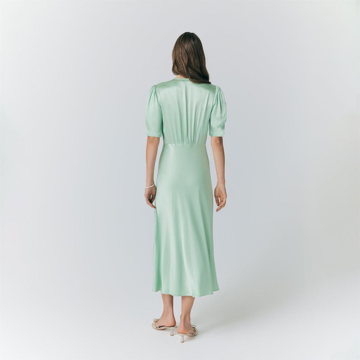 Ghost Satin V-Neck Midi Slip Dress