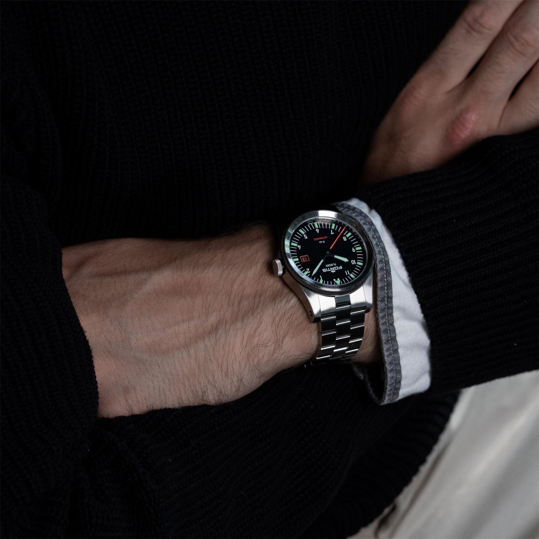 Fortis Flieger Stainless Steel Leather Strap Auto Analogue Watch