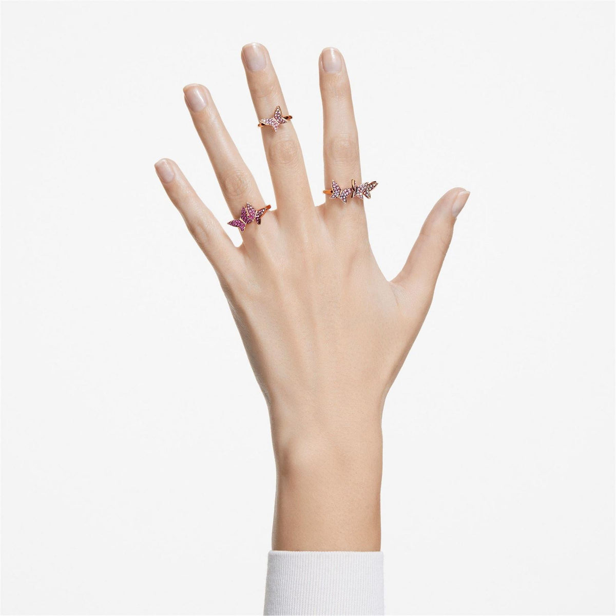Swarovski Ring, Set (3), Butterfly, Pink, Rose Gold Tone Plated