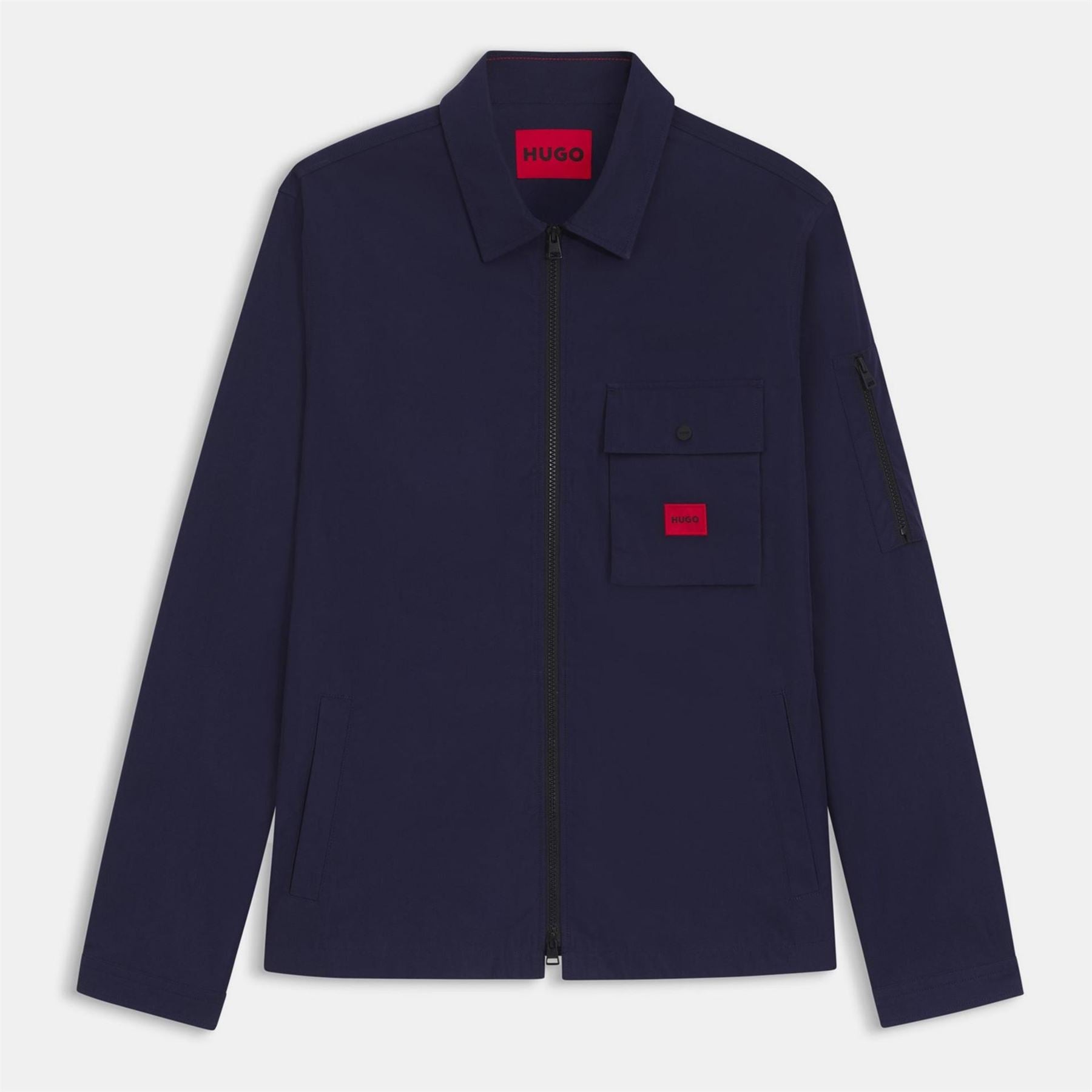 Hugo HUGO Emmond Cotton Long Sleeve Zip Overshirt   Contemporary Design with Logo Detail