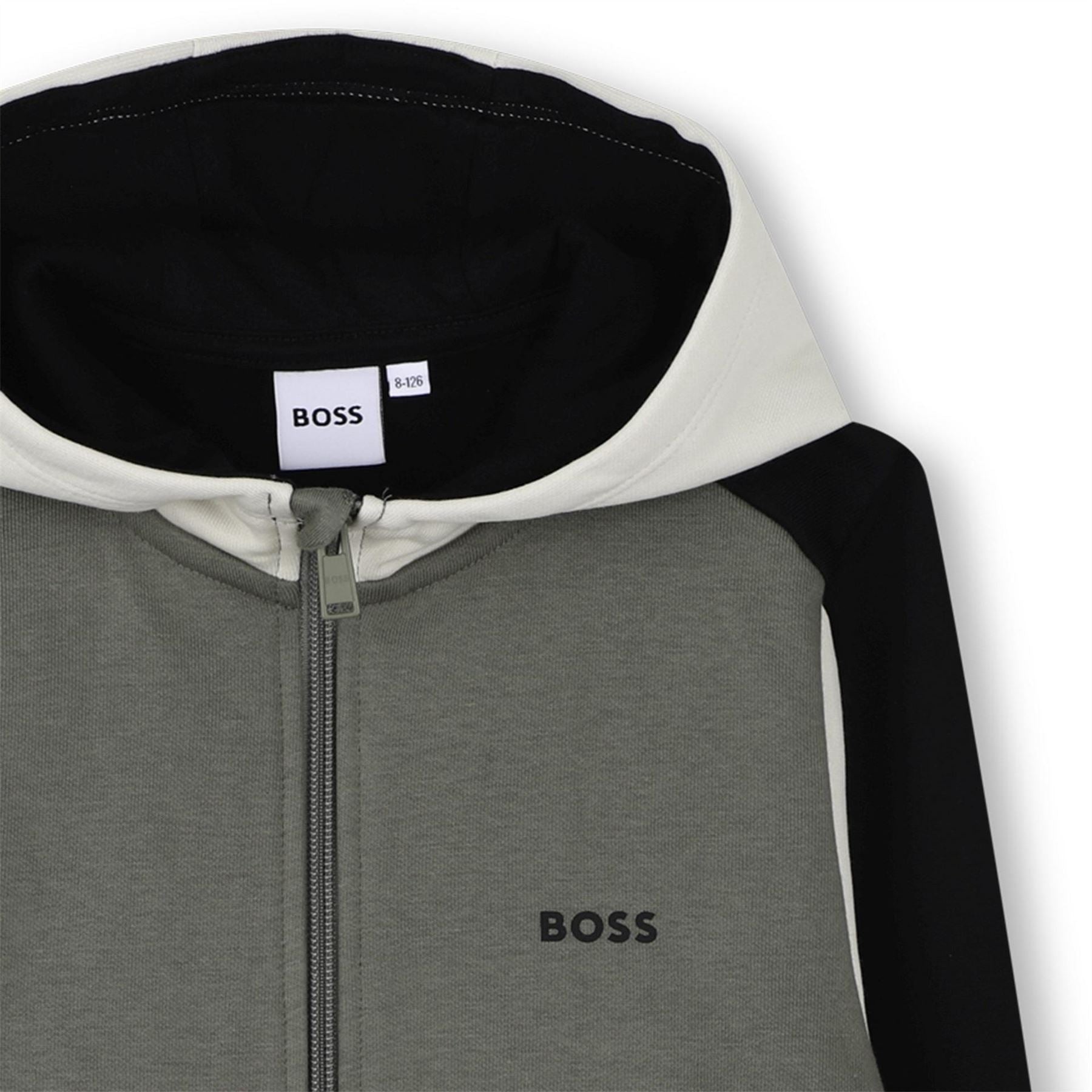 Boss Color Block Hooded Ribbed Cuff Sweat Jacket with Front Zipper Pocket