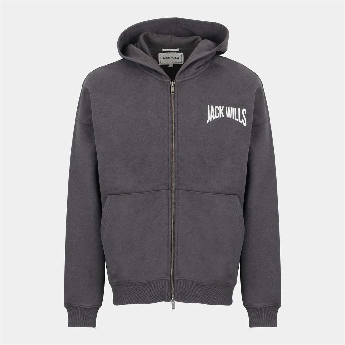 Jack Wills Hooded Neck Ribbed Cuff Full Zipper Logo Print Sweat Jacket