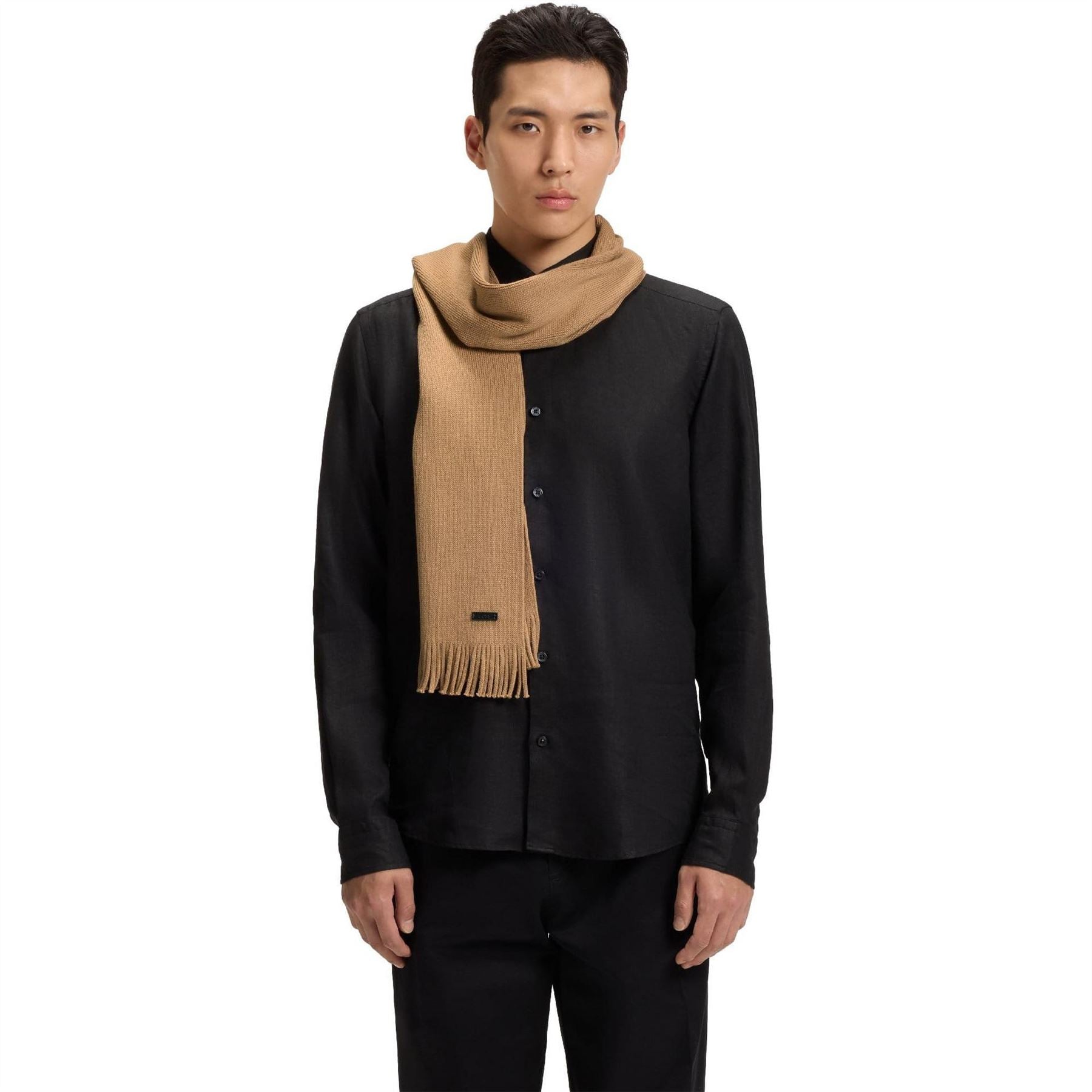 Boss Logo Plaque Scarf In Virgin Wool