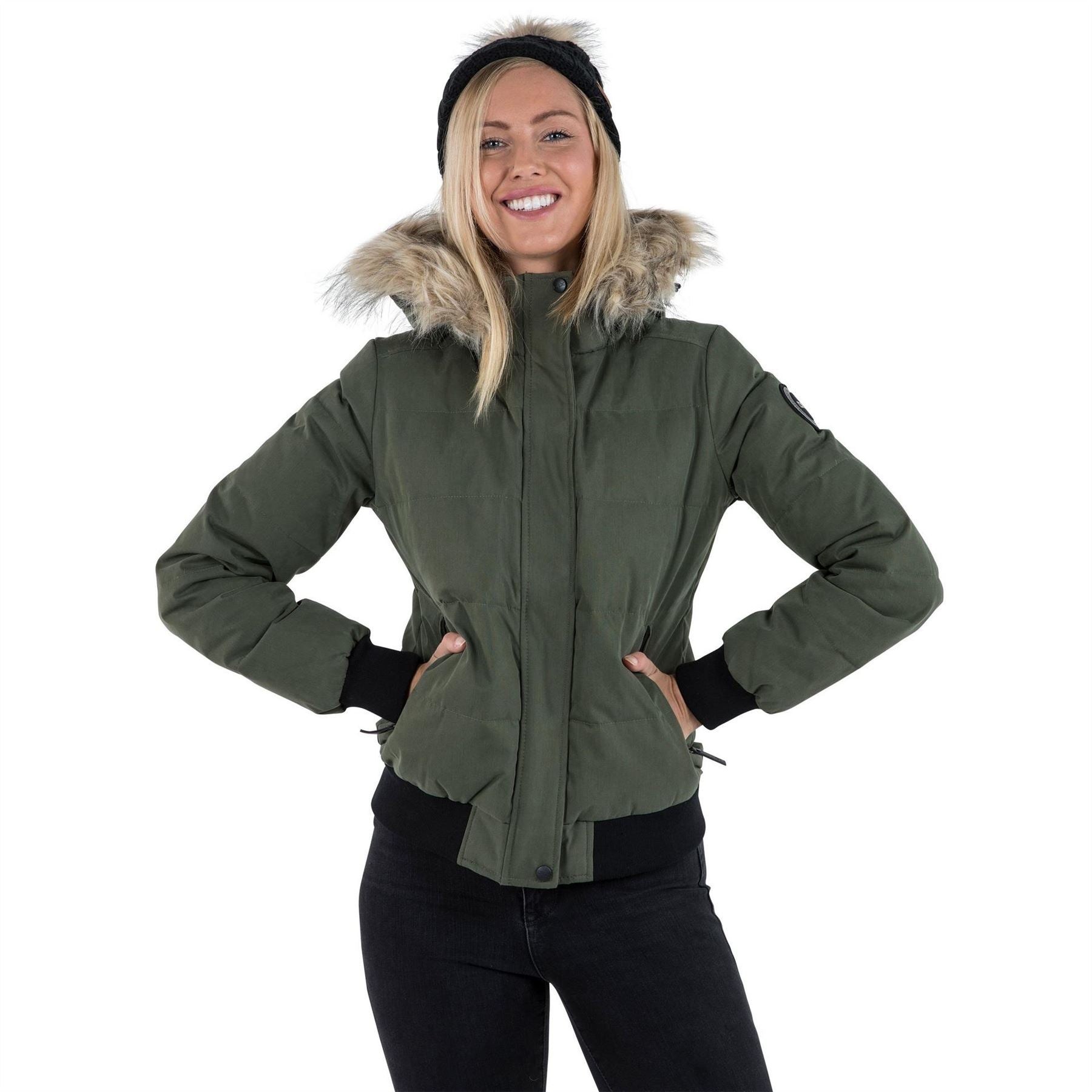 DLX Kendrick Solid Patterned Hooded Ribbed Cuff Down Jacket