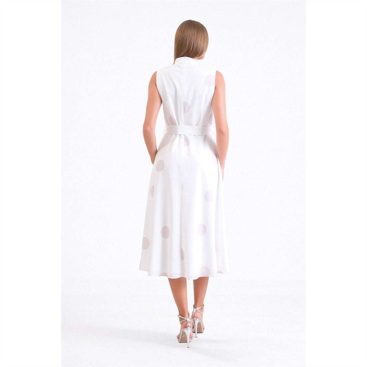 Ella Boo Polka Dot Midi Ivory with Beige Spot Dress