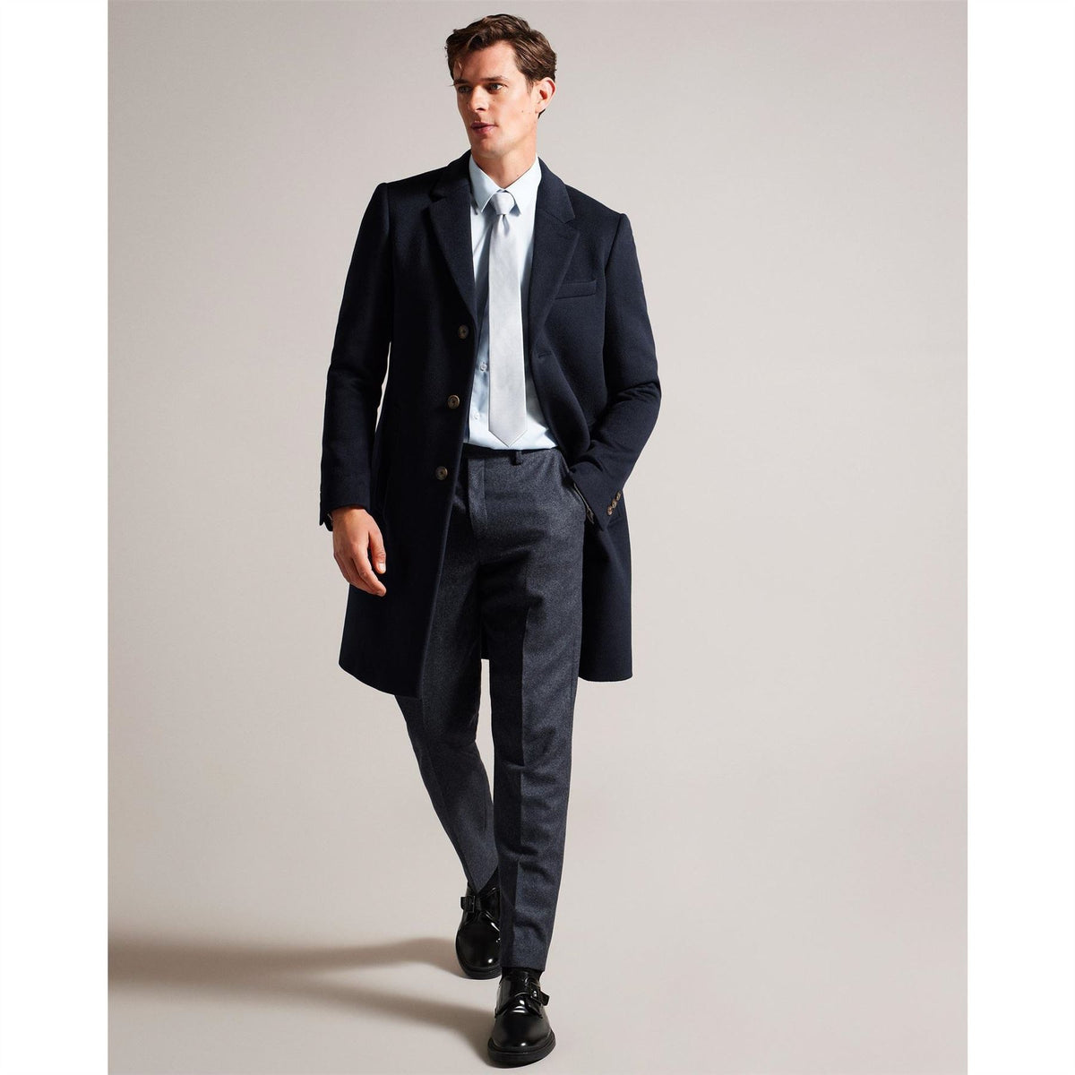 Ted Baker Solid Patterned Over Coat with Flap Pocket