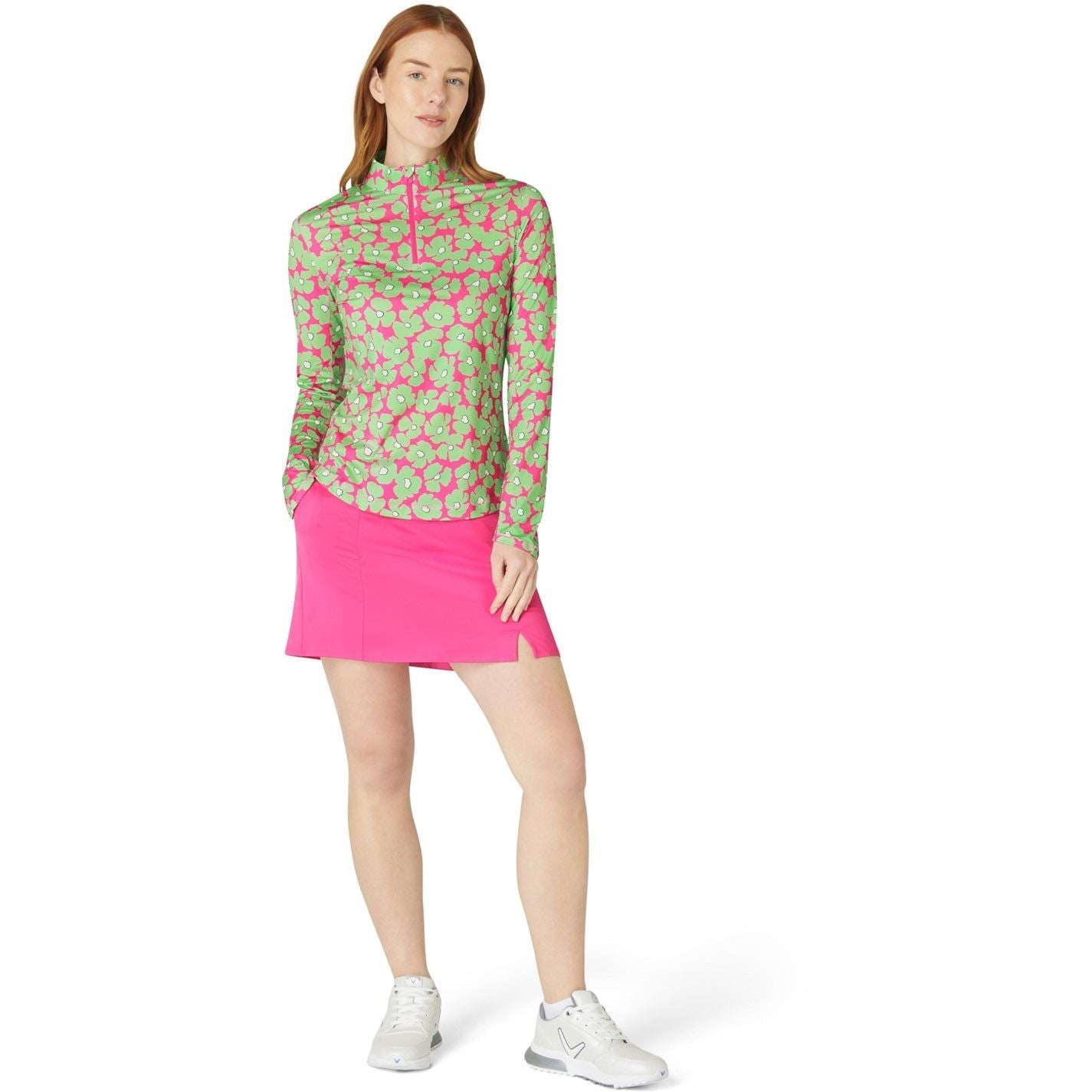 Callaway Floral Print Zip Neck Long Sleeve Athletic Top