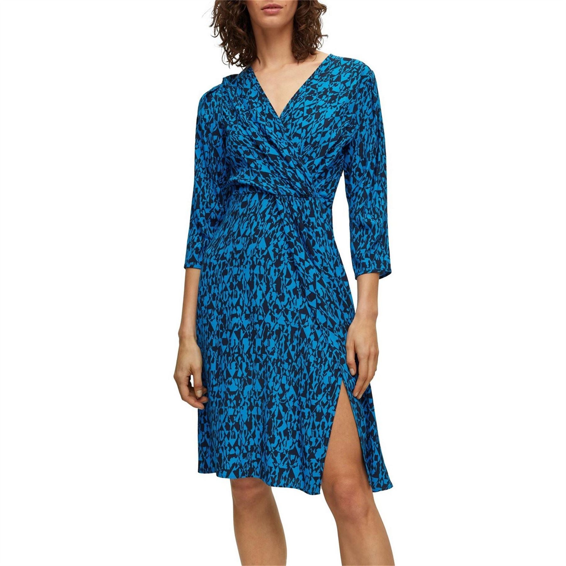 Boss Danottea V-Neck Three Quarter Sleeve Knee Length Wrap Dress