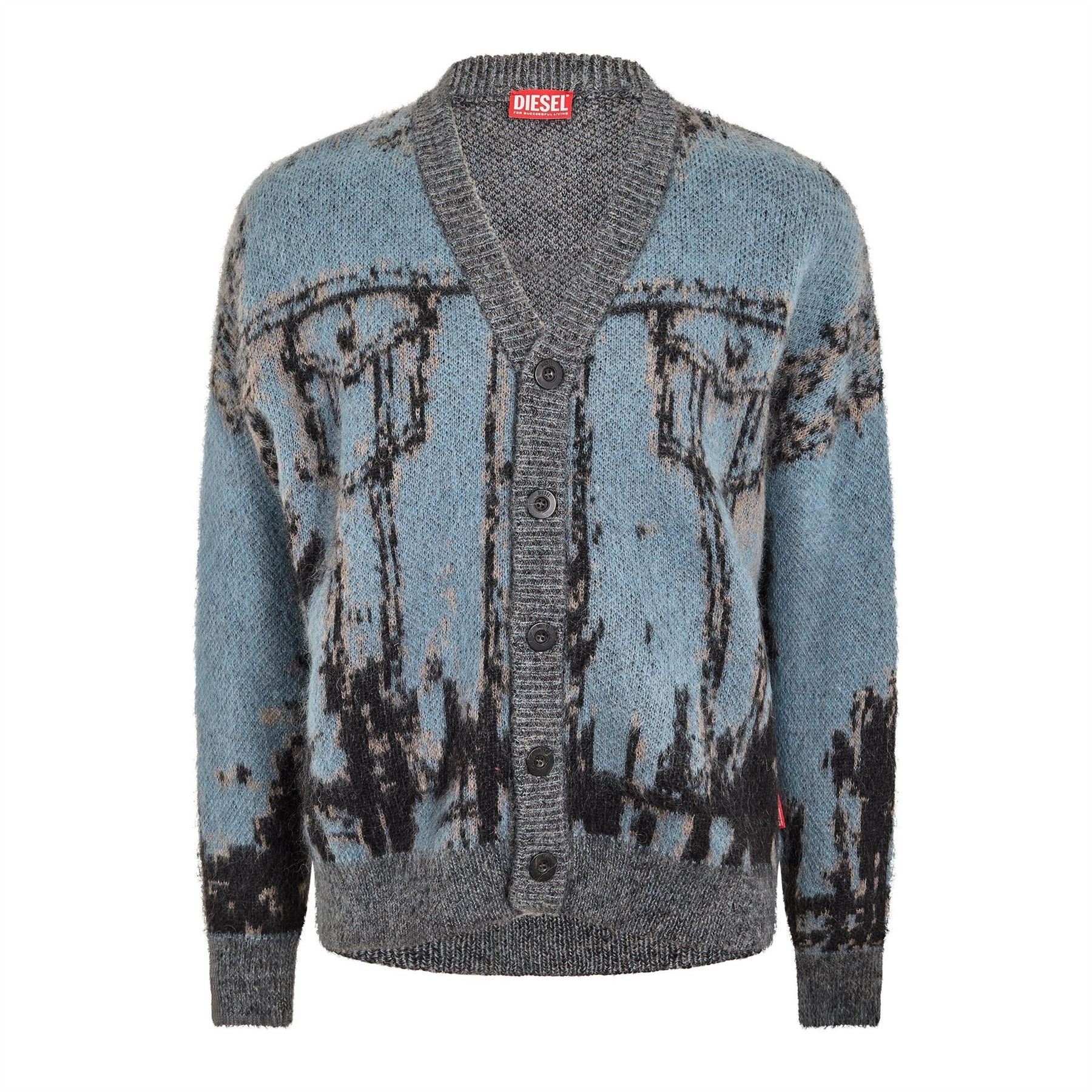 Diesel Button Placket V-Neck Shawl Collar Long Sleeve Sweater