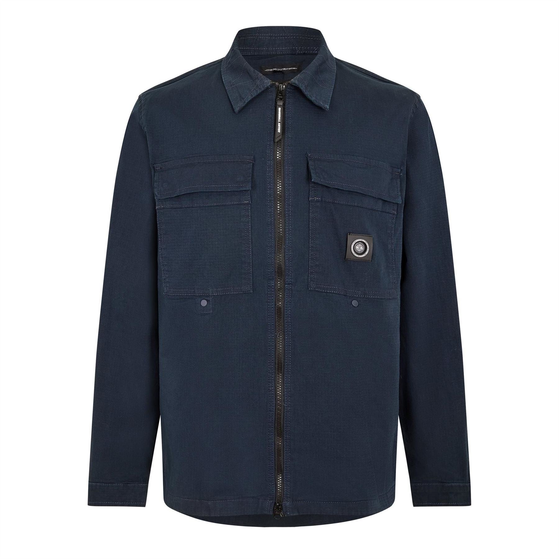 Marshall Artist Solid Patterned Collared Neck Overshirt with Chest Pocket