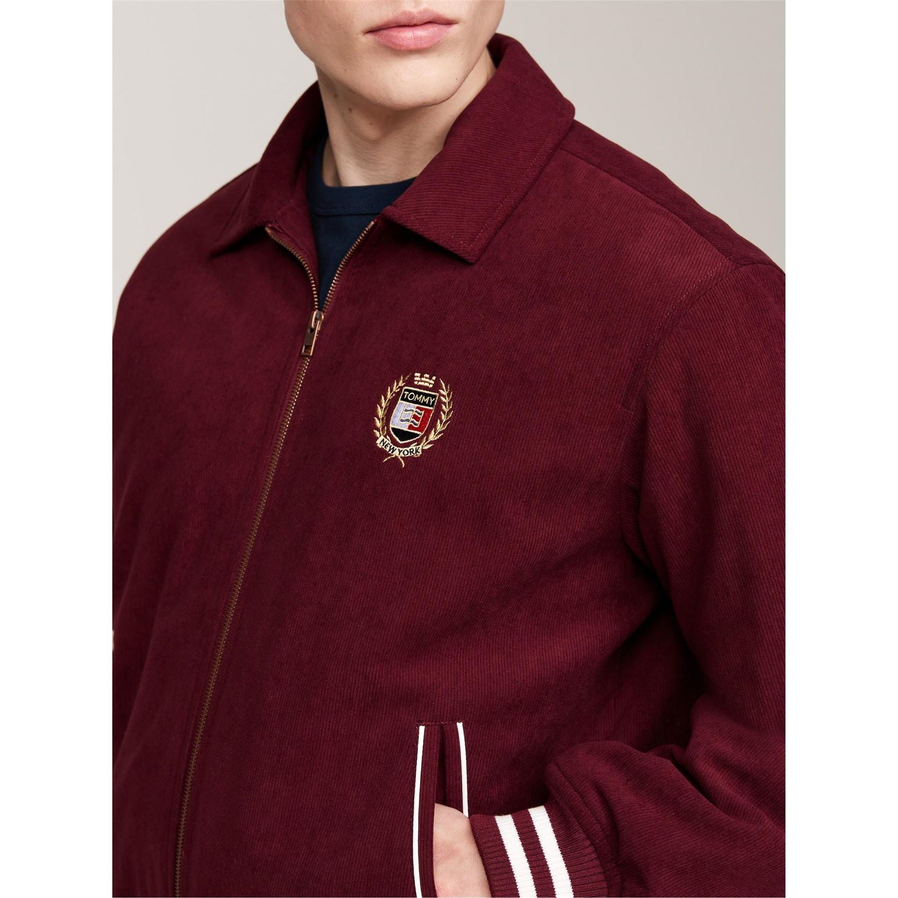 Tommy Jeans Crest Cord Recycled Polyester Relaxed Fit Varsity Jacket