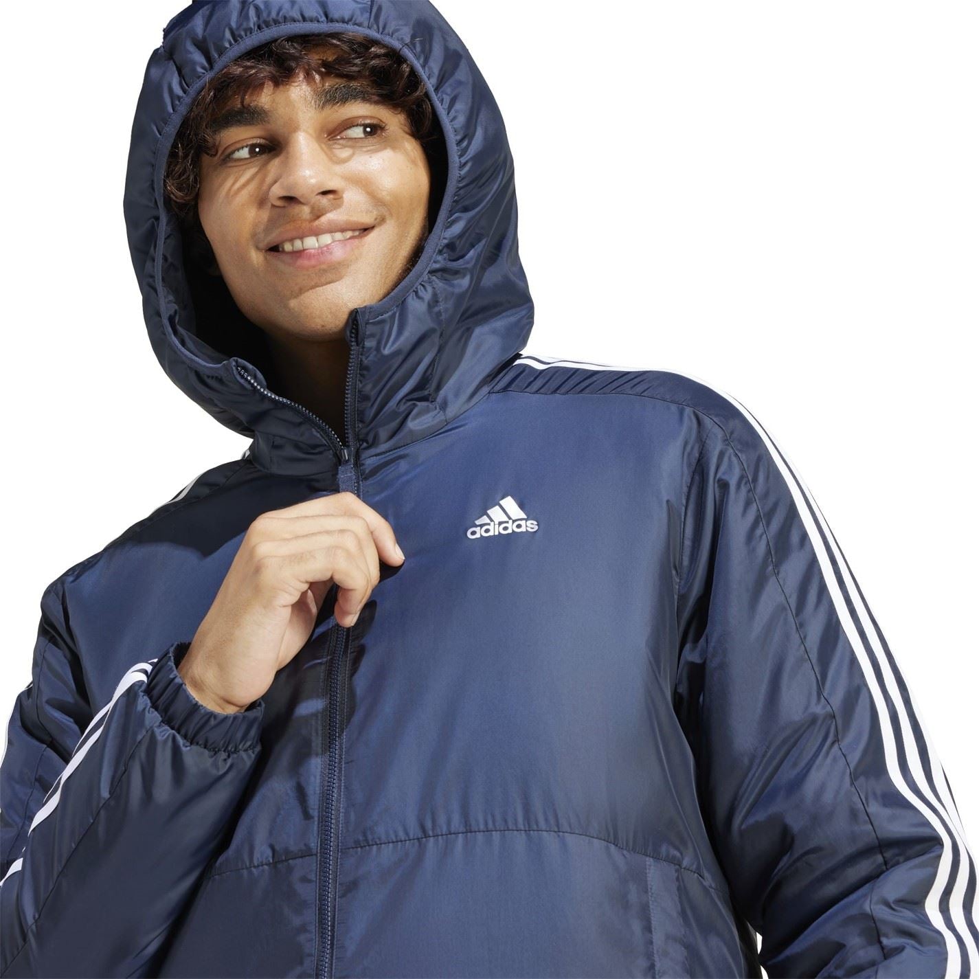 adidas Mens 3 Stripe Essential Hooded Jacket