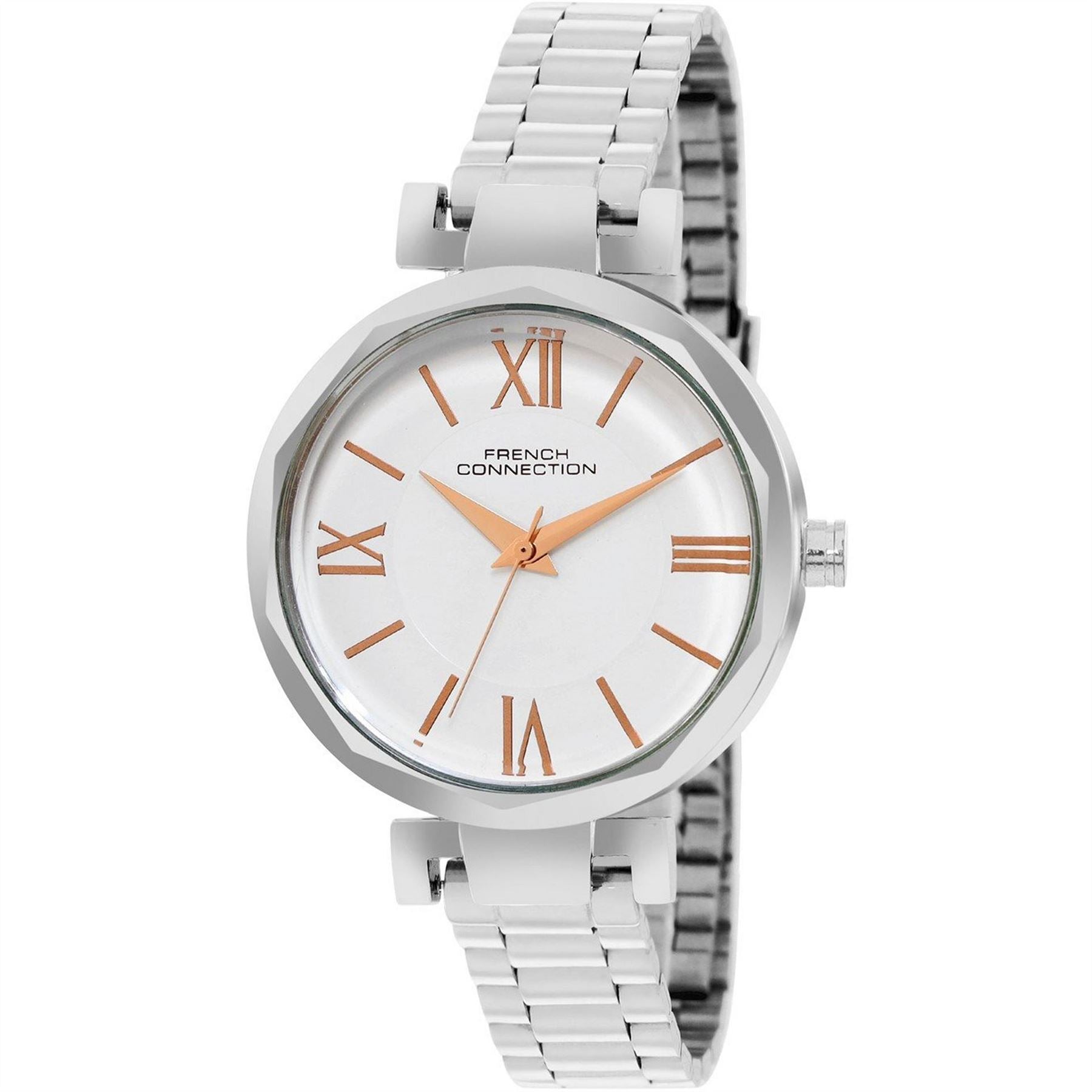 French Connection Connection Silver Case Round Shape Silver Strap Quartz Watch