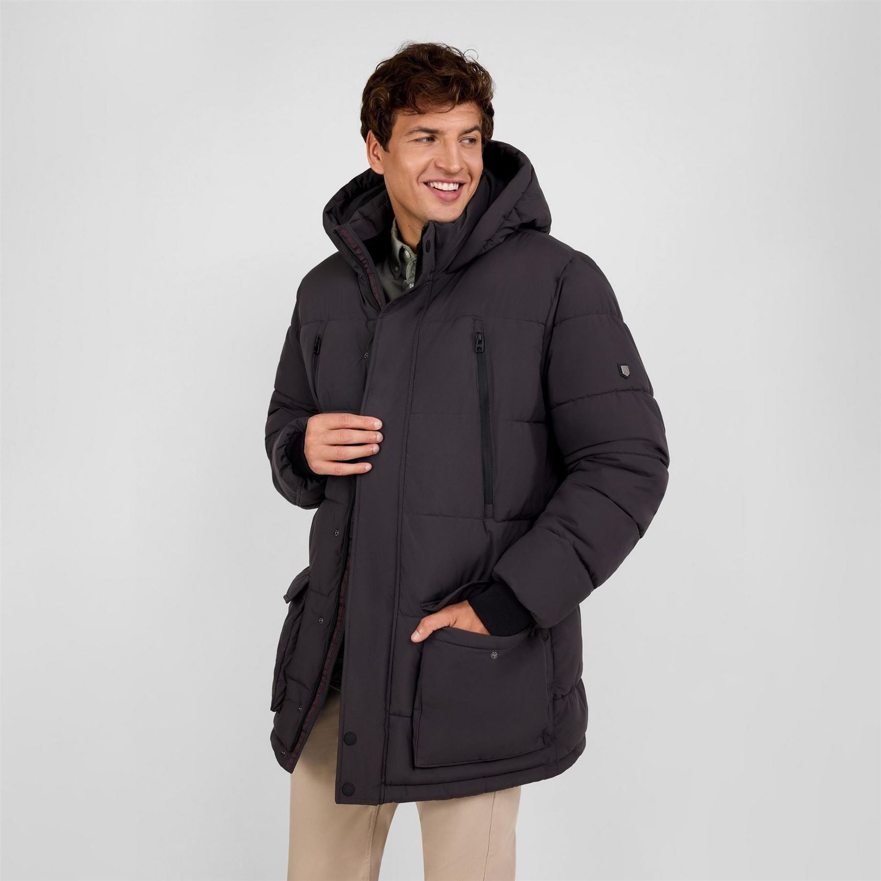 Minoti Men Long Jacket With Fleece Lining And Waterproof Zip Pockets Grey