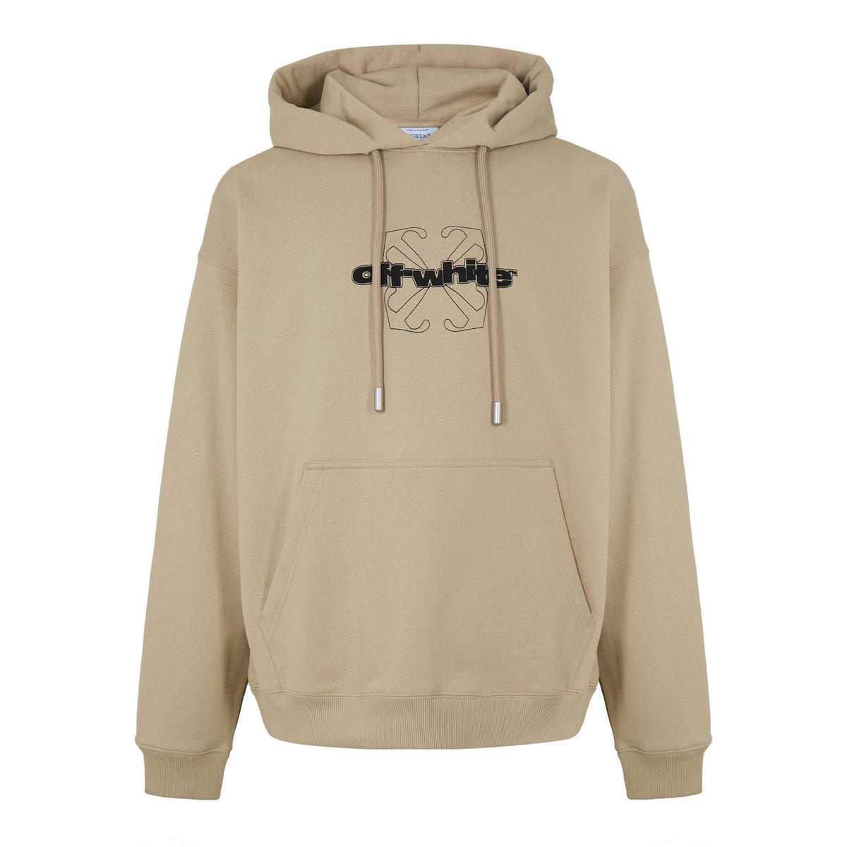 Off White Embroidered Hooded Neck Long Sleeve Sweatshirt
