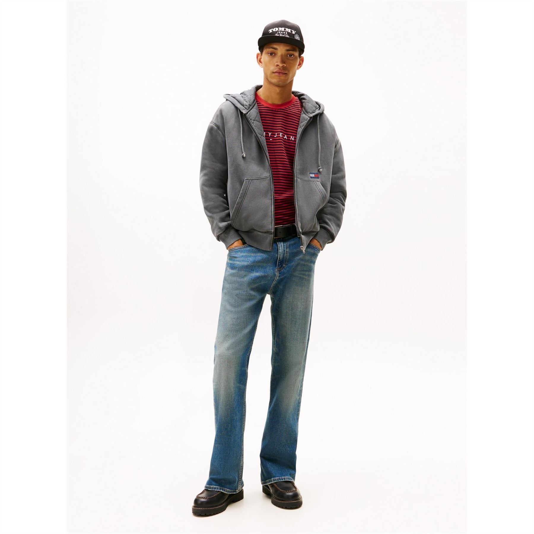 Tommy Jeans New Classic Solid Patterned Hooded Ribbed Cuff Sweat Jacket