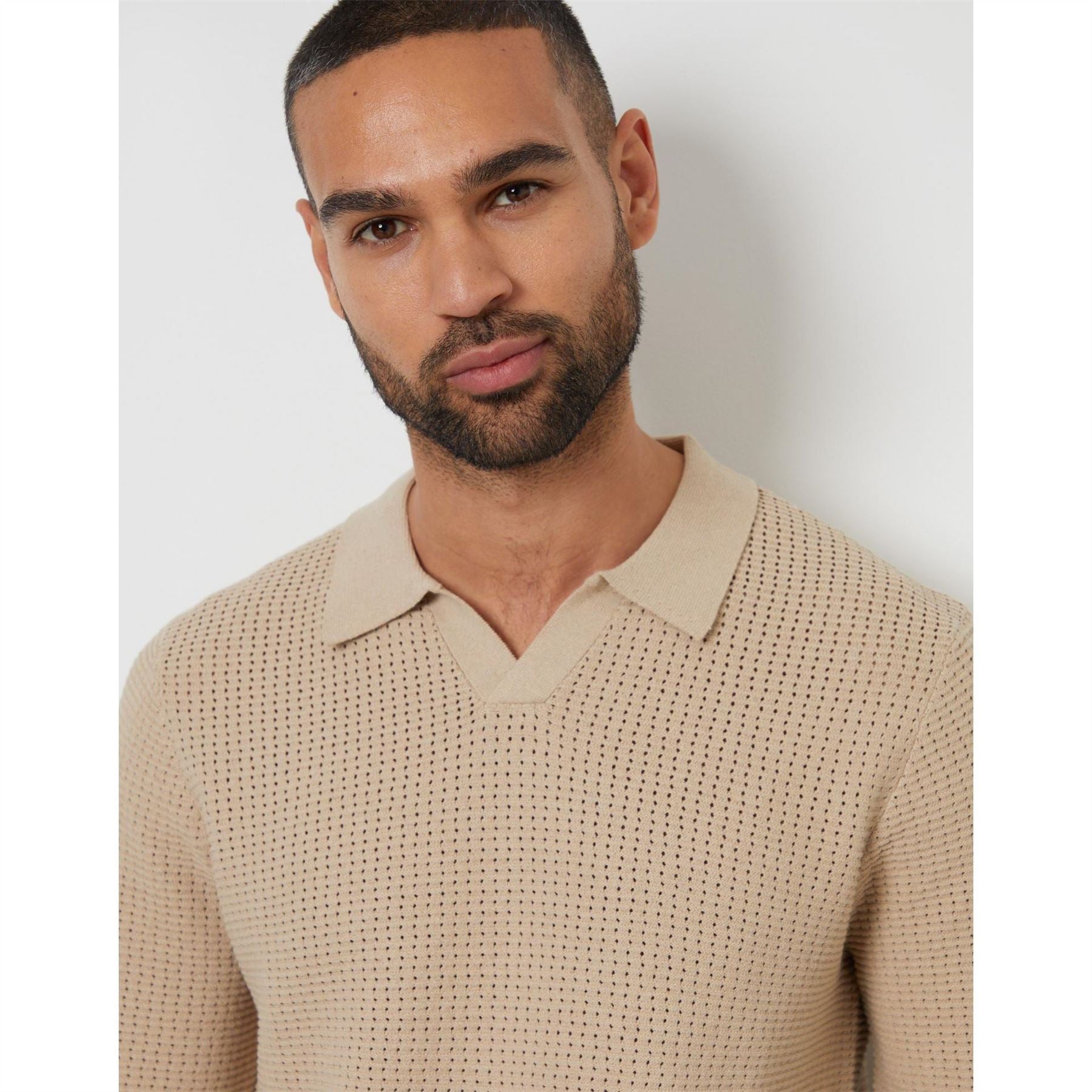 Threadbare Brockholes Long Sleeve Knitted Polo Shirt