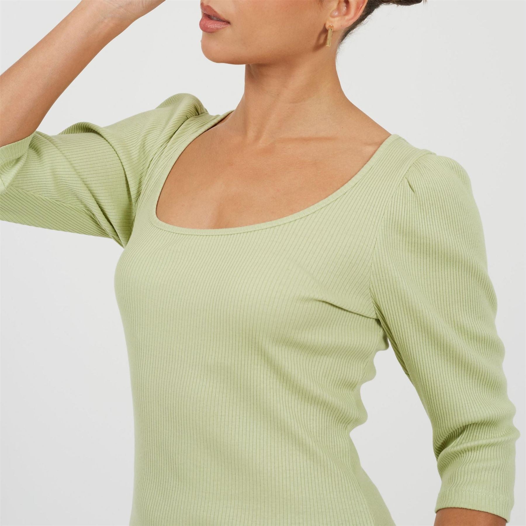 Brave Soul Square Neck Puff Sleeve Three Quarter T-Shirt
