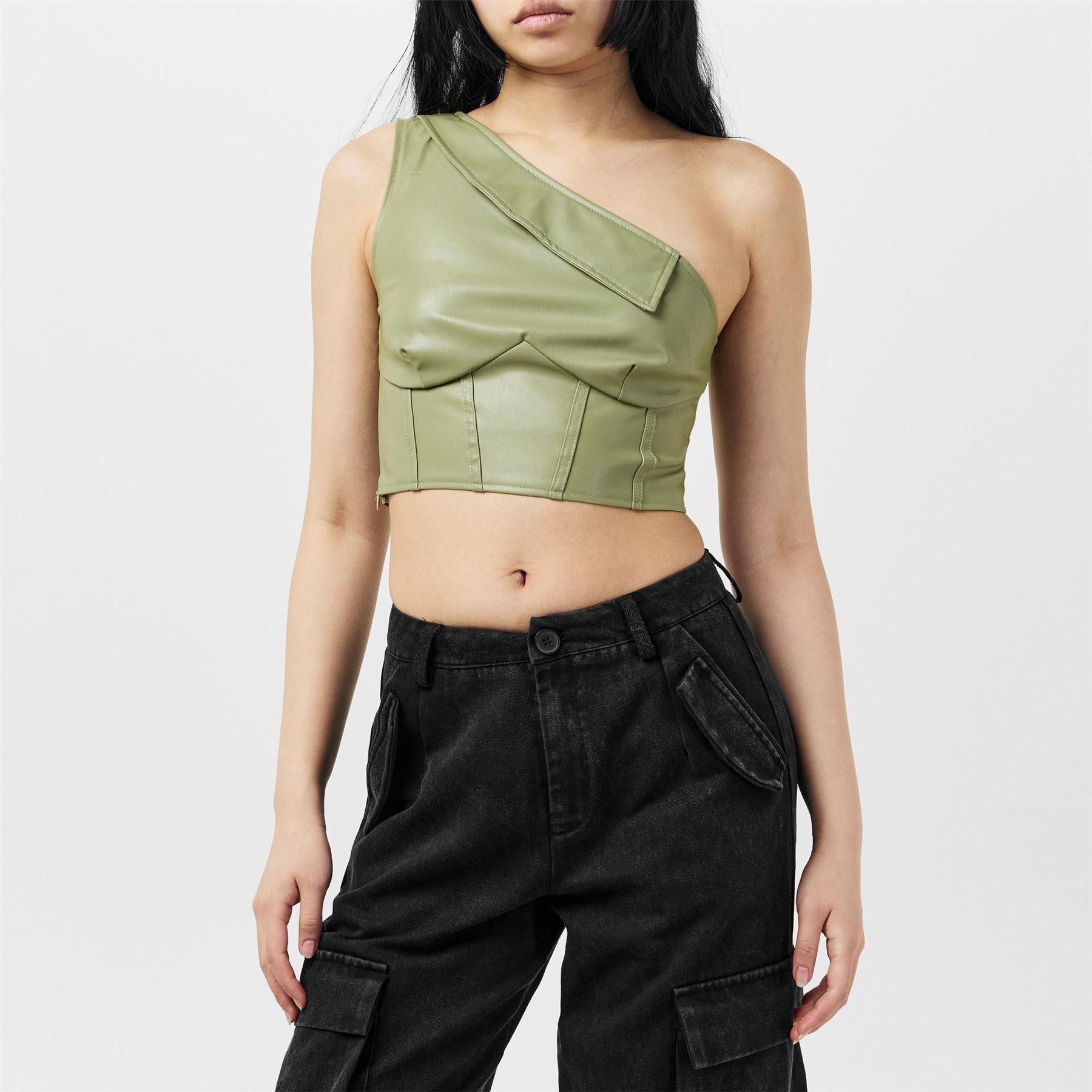 Missy Empire Over Corset Detail Faux Leather Top