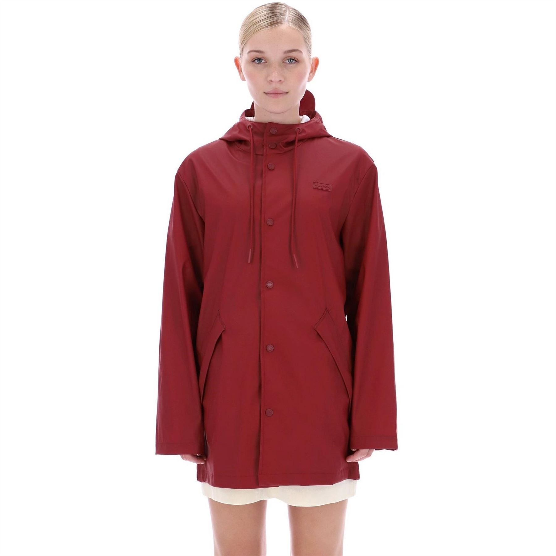 Hunter Jo Hooded Snap Button Solid Patterned Rain Jacket