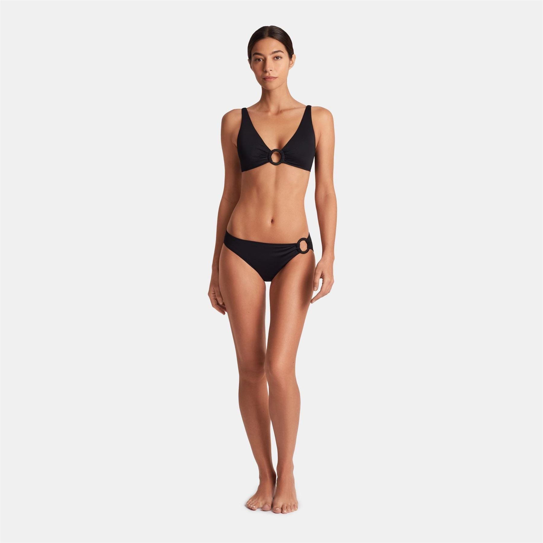 Lauren by Ralph Lauren Solid Patterned O Ring Bikini Bottoms