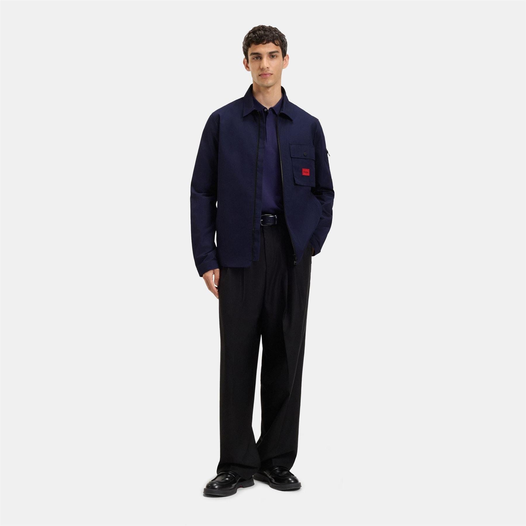 Hugo HUGO Emmond Cotton Long Sleeve Zip Overshirt   Contemporary Design with Logo Detail