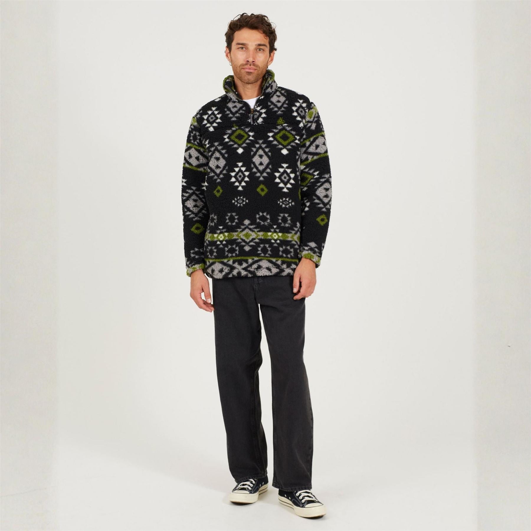 Brave Soul Aztec Block Zip Neck Long Sleeve Sweatshirt