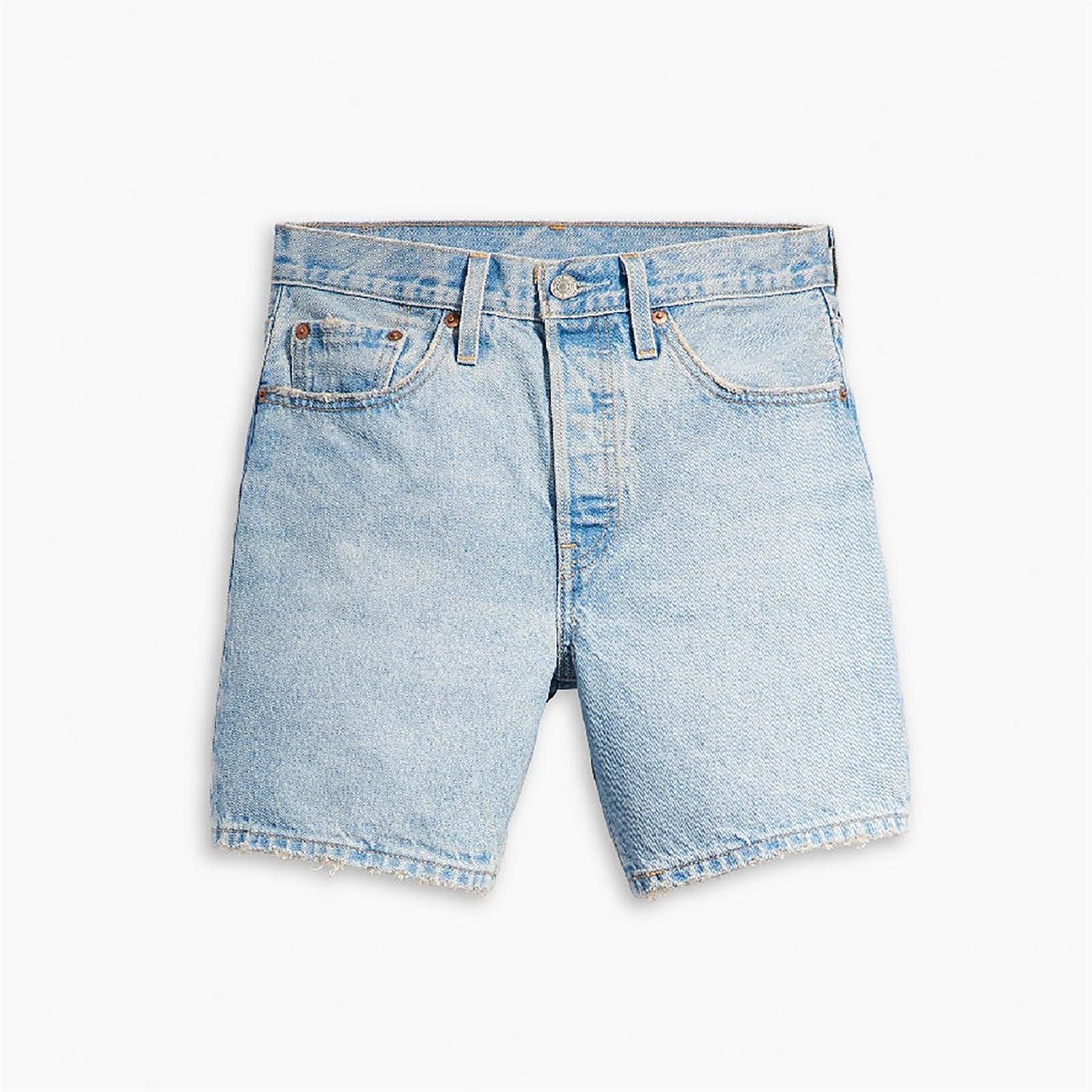 Levis 501 Light Wash Denim Shorts with Frayed Hem