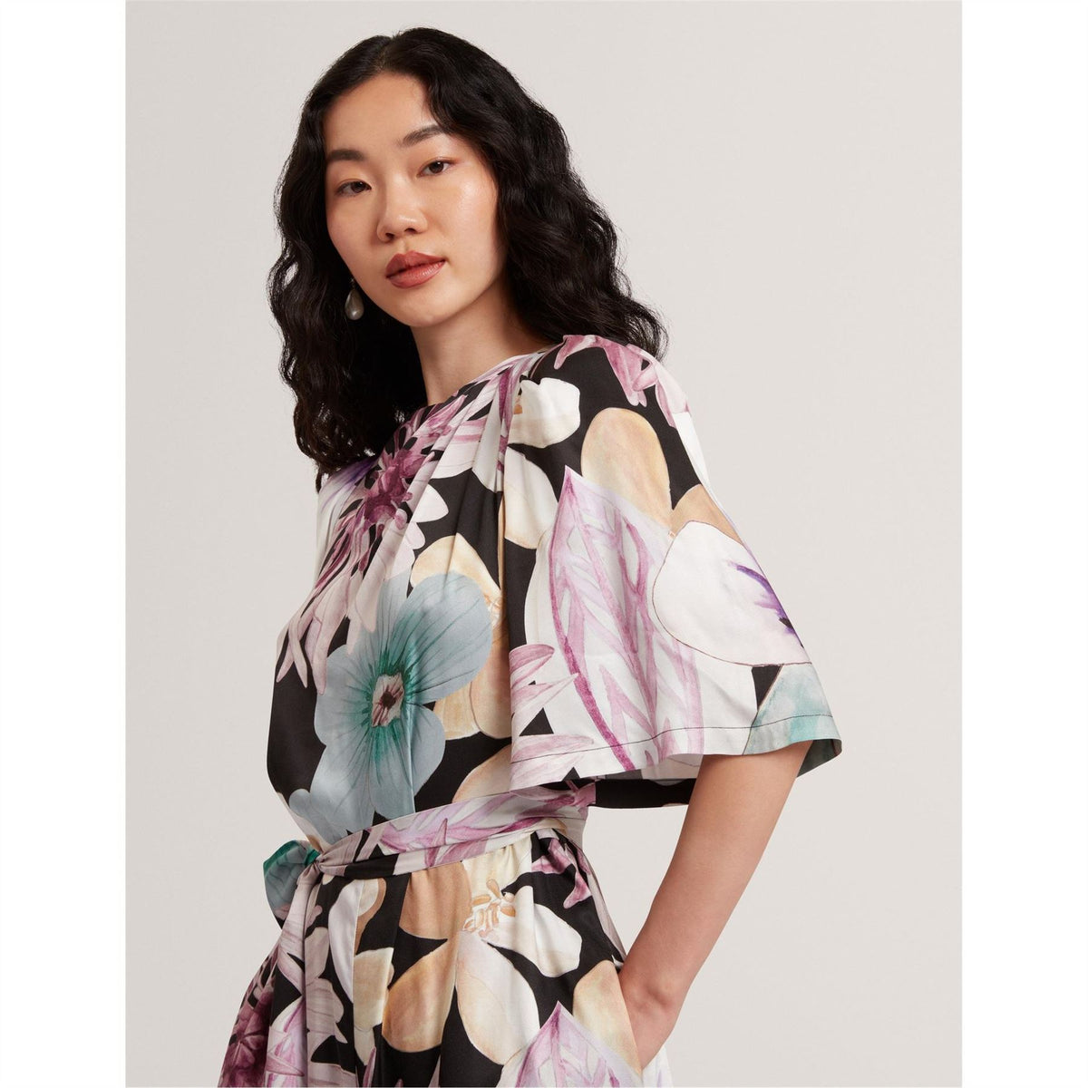 Ted Baker Crew Neck Short Sleeve Floral Patterned Palazzo Jumpsuit