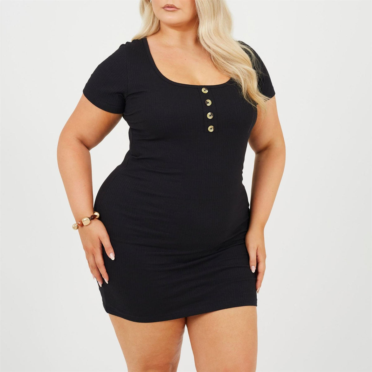 Brave Soul Womens Plus Size Short Sleeve Mini Dress With Button Detail