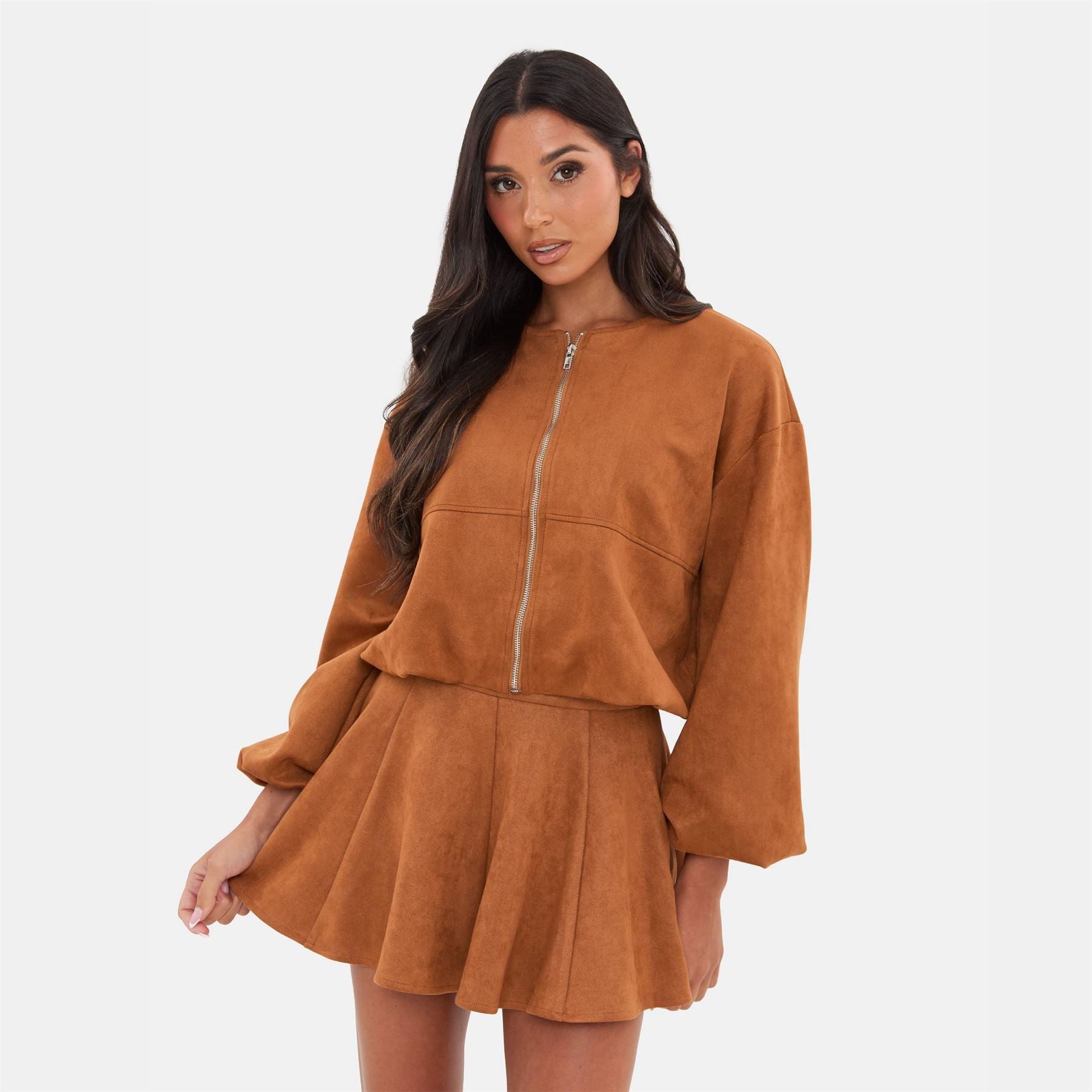 I Saw It First Suede Bubble Hem Jacket