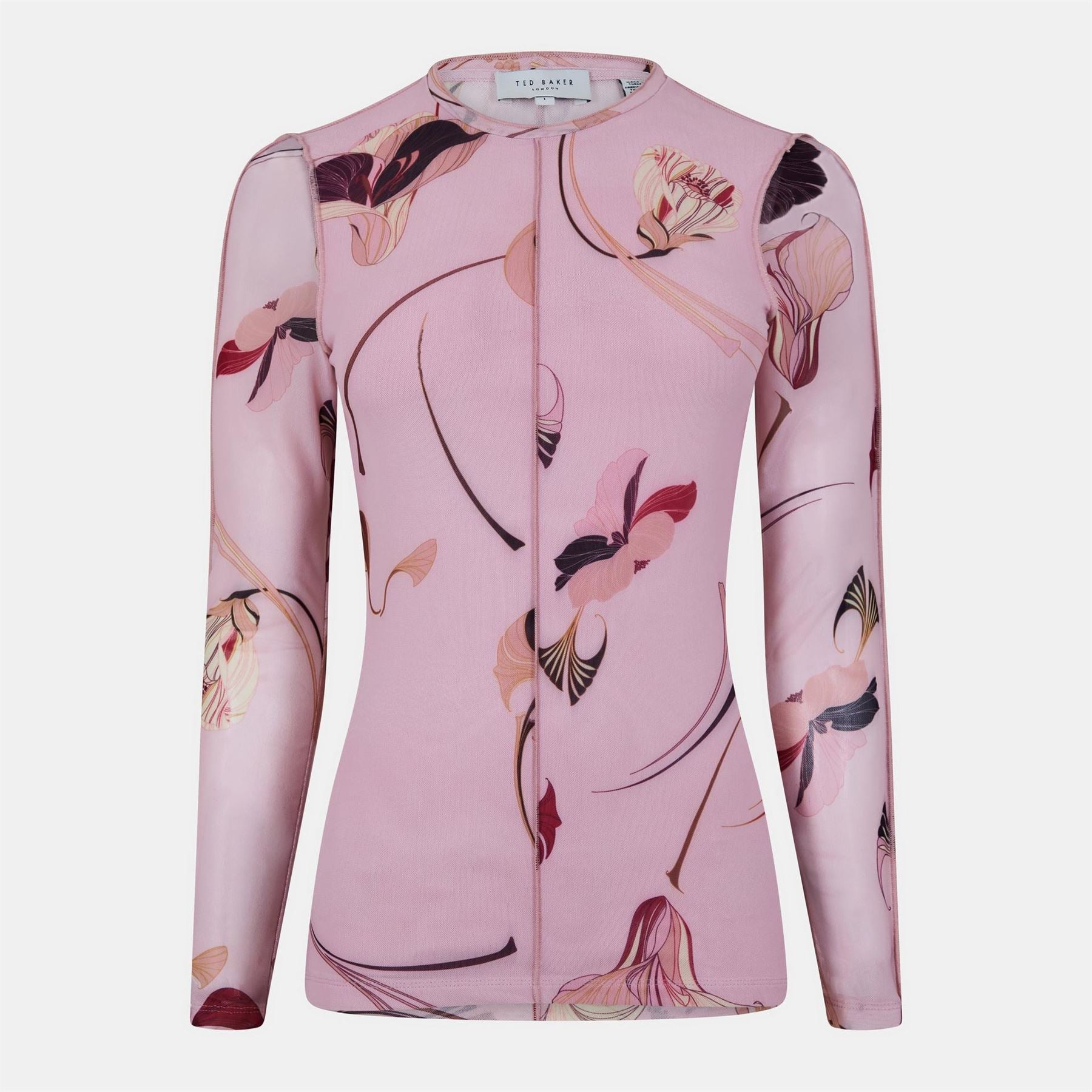 Ted Baker Slim Fit Crew Neck Long Sleeve Mesh Top