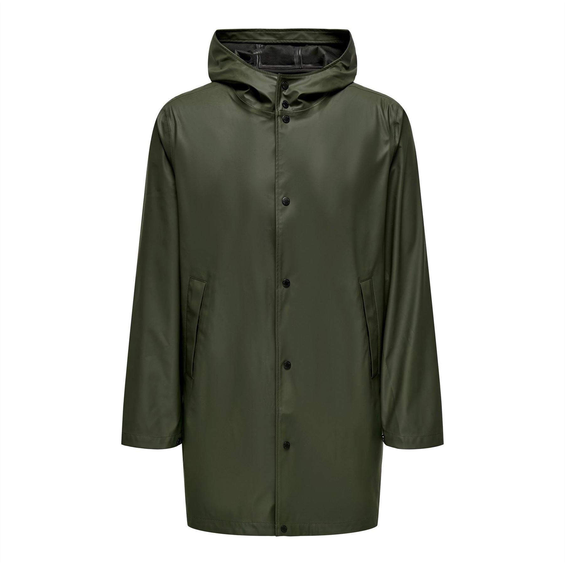 Only Solid Patterned Hooded Snap Button Rain Coat