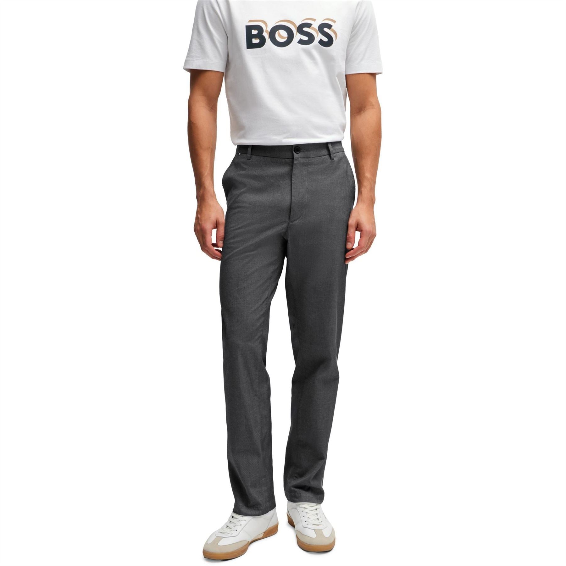 Boss Kane Solid Patterned Straight Trousers