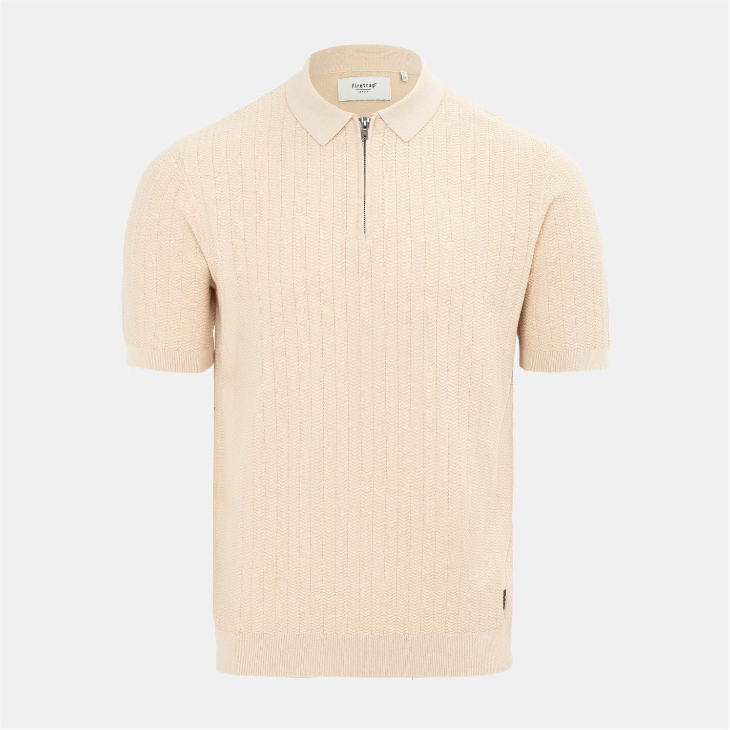 Firetrap Quarter Zip Short Sleeve Ribbed Knit Polo