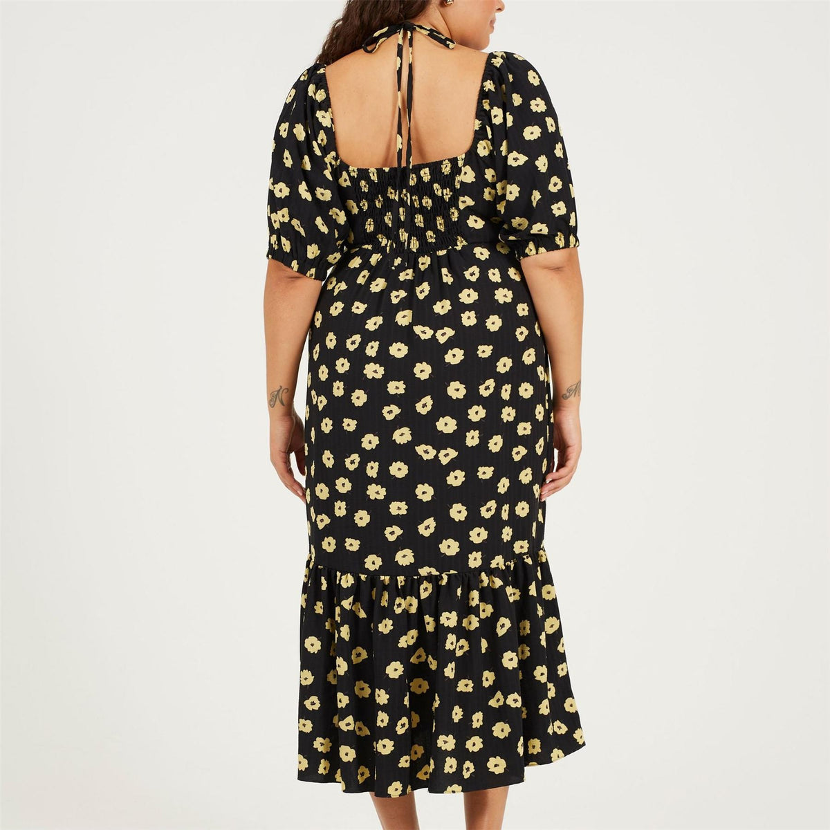 Brave Soul Plus Size Tiered Floral Midi Dress With Adjustable Sleeves