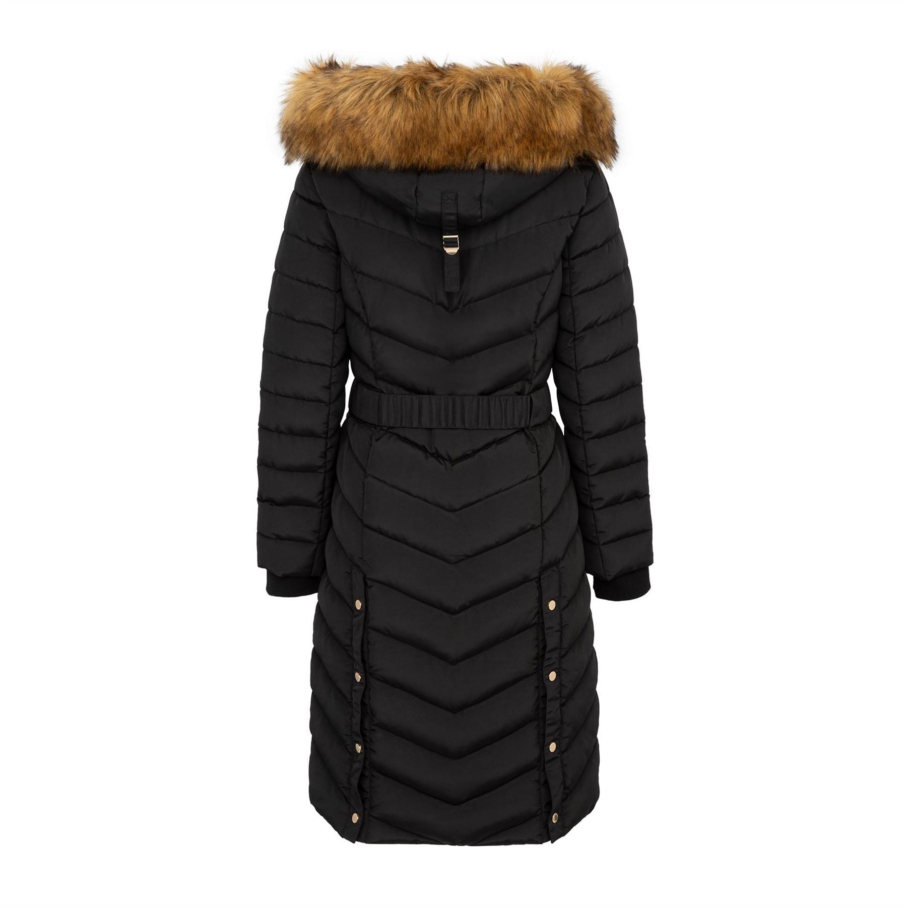 Firetrap Womens Solid Patterned Hooded Ribbed Cuff Zipped Pocket Puffer Coat